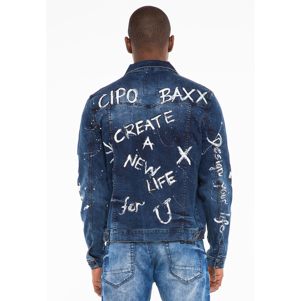 Cipo & Baxx Jeansjacke, mit handbemalter Graffiti