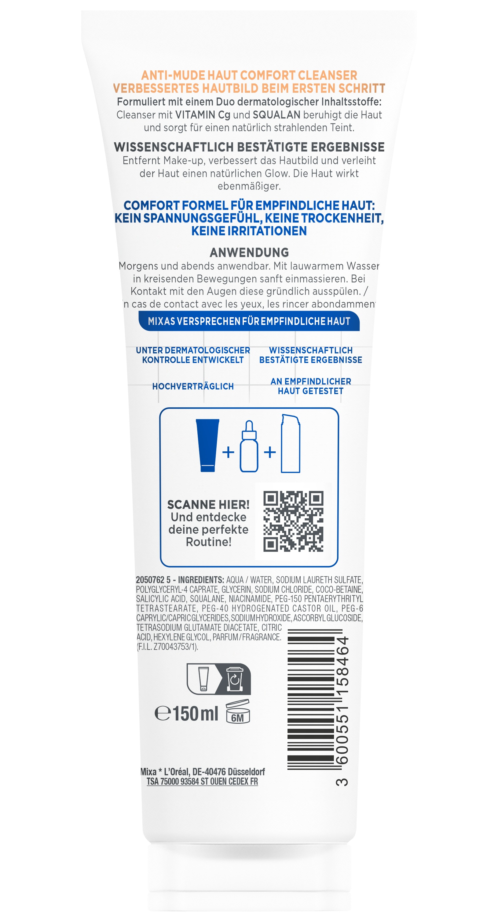 Mixa Gesichts-Reinigungsfluid »Mixa Anti-Müde Haut Comfort Cleanser« entfernt überschüssigen Talg, entfernt Hautschüppchen
