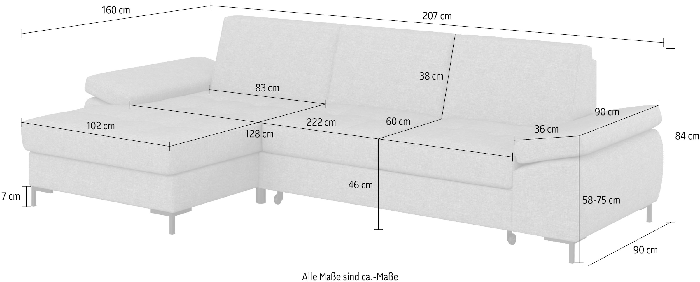 DOMO collection Ecksofa »Capelo L-Form«, mit Armteilverstellung, wahlweise mit Bettfunktion, Federkern