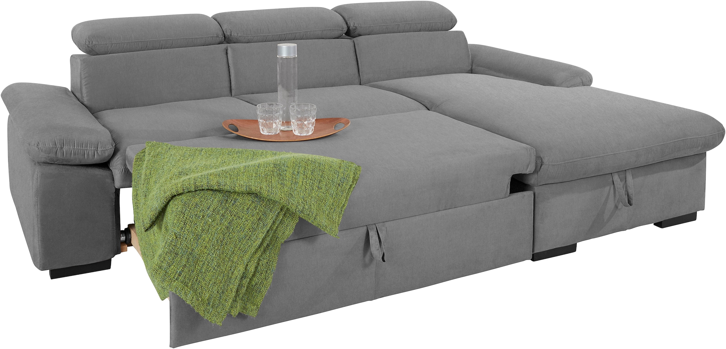 COTTA Ecksofa »Lola L-Form mit Kopfteilfunktion & Hocker«, (Set, mit Hocker), wahlweise mit Bettfunktion, Bettkasten & Armteilverstellung