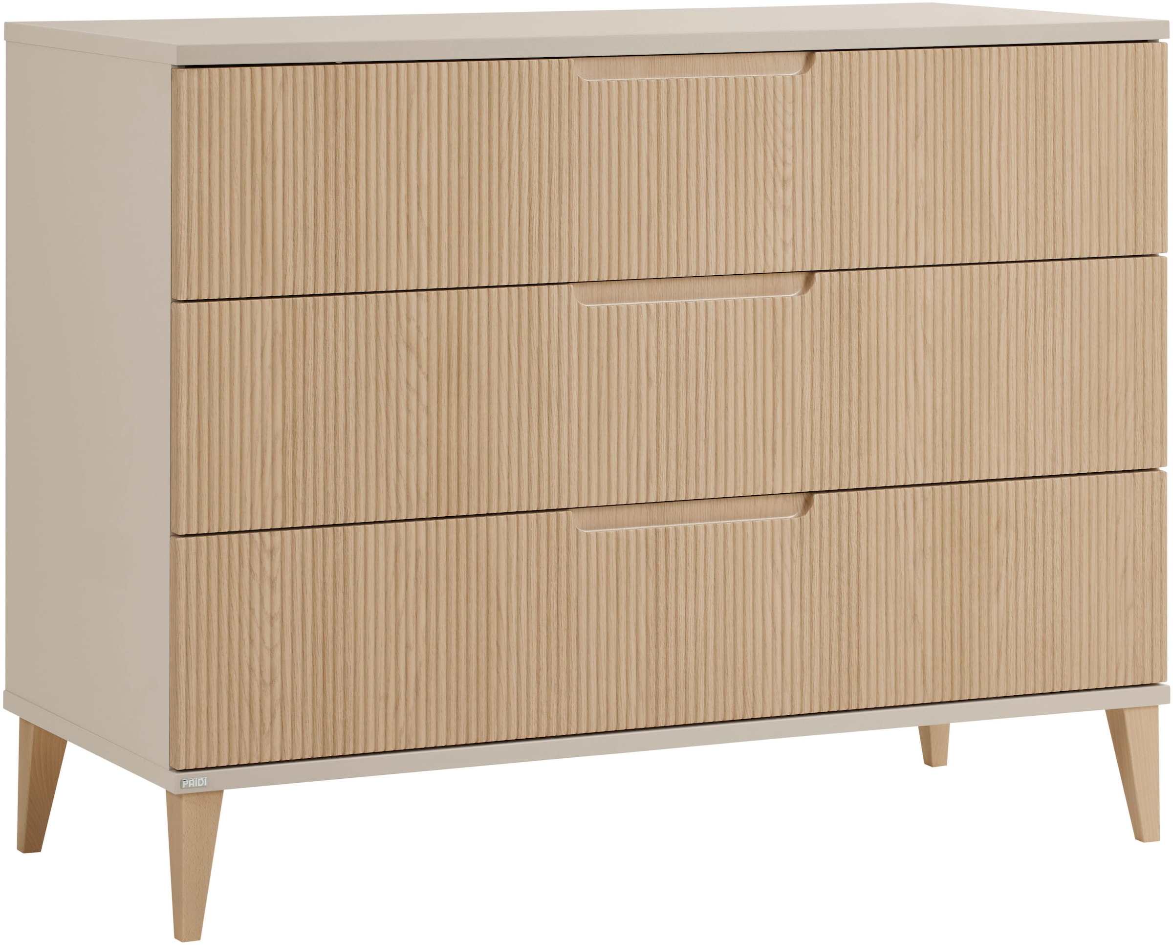 PAIDI Wickelkommode »JONTE in Beige & Eichefarben, 3 Schubladen mit Soft-Close, Vollauszug« bis 50 kg Kommode 124 cm Breite, Wickeltisch mit Massivholz-Füßen 124 cm