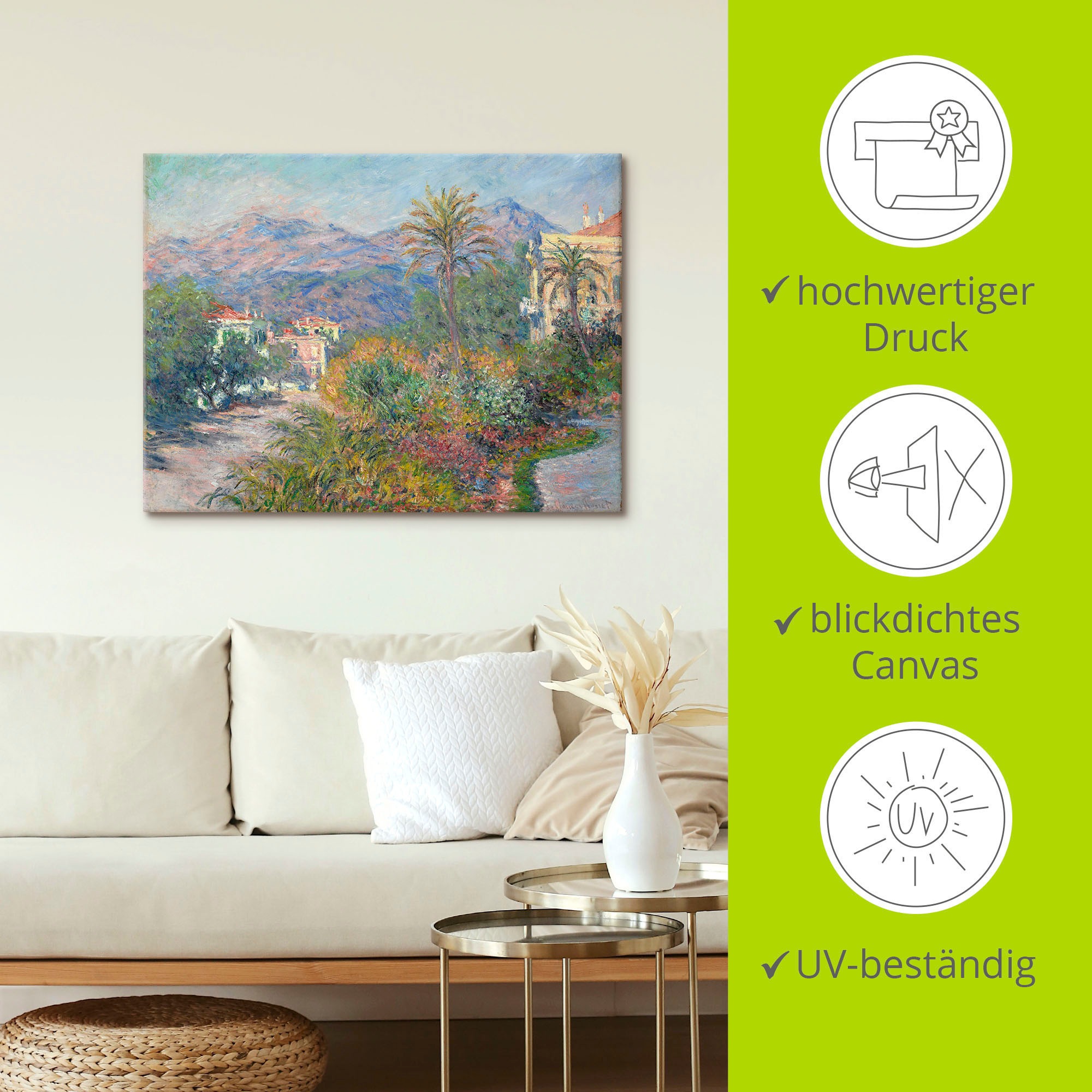 Artland Wandbild »Strada Romana in Bordighera. 1884«, Europa, (1 St.), als Leinwandbild, Wandaufkleber in verschied. Größen