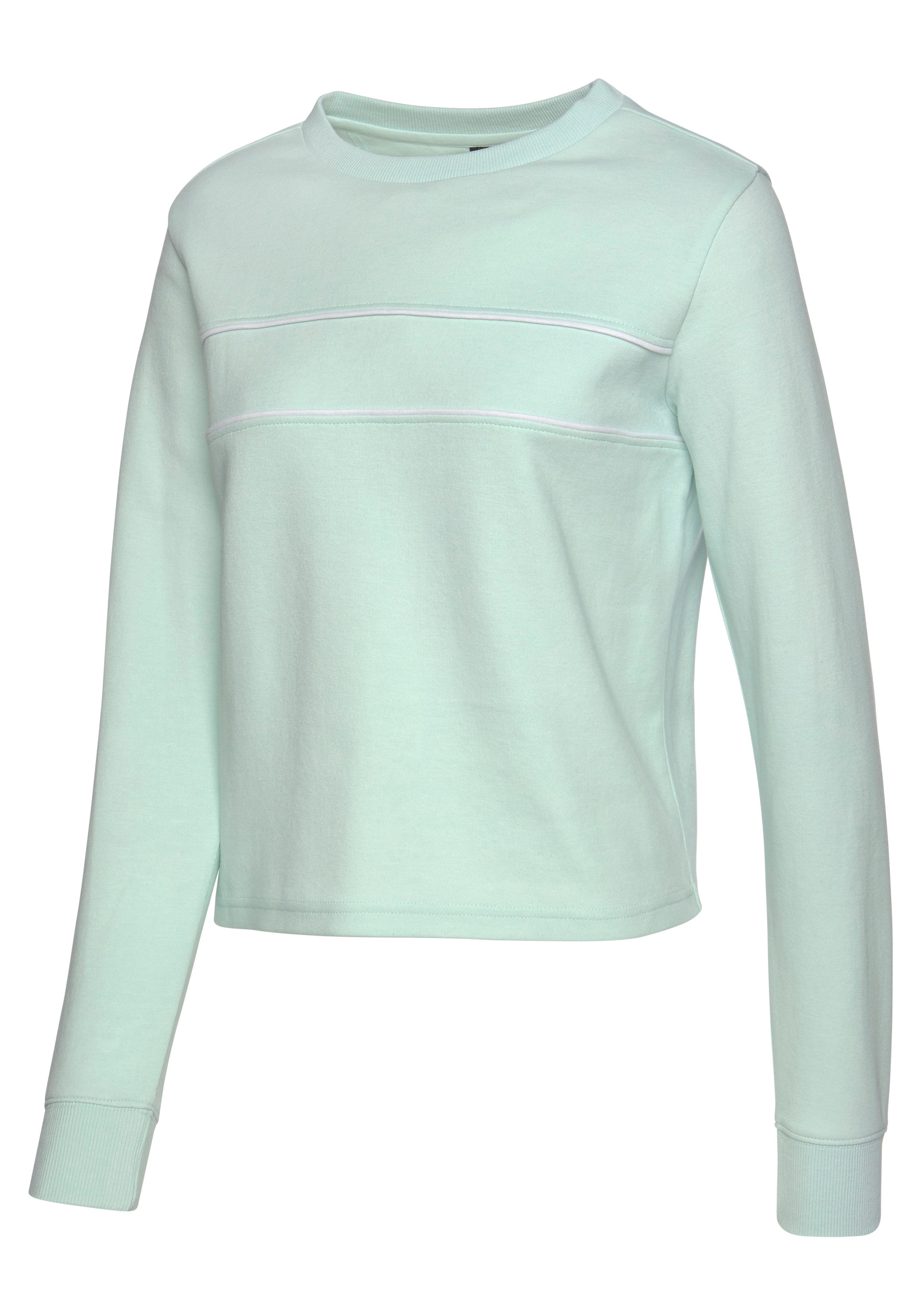 Sweatshirt H.I.S, Damen, Gr. 32/34, grün (hellmint), Interlock, Obermaterial: 60% Baumwolle, 40% Polyester, unifarben, Basic, bequem hüftlang, Bündchen, Sweatshirts Sweatshirt, mit Piping, Loungeanzug 3