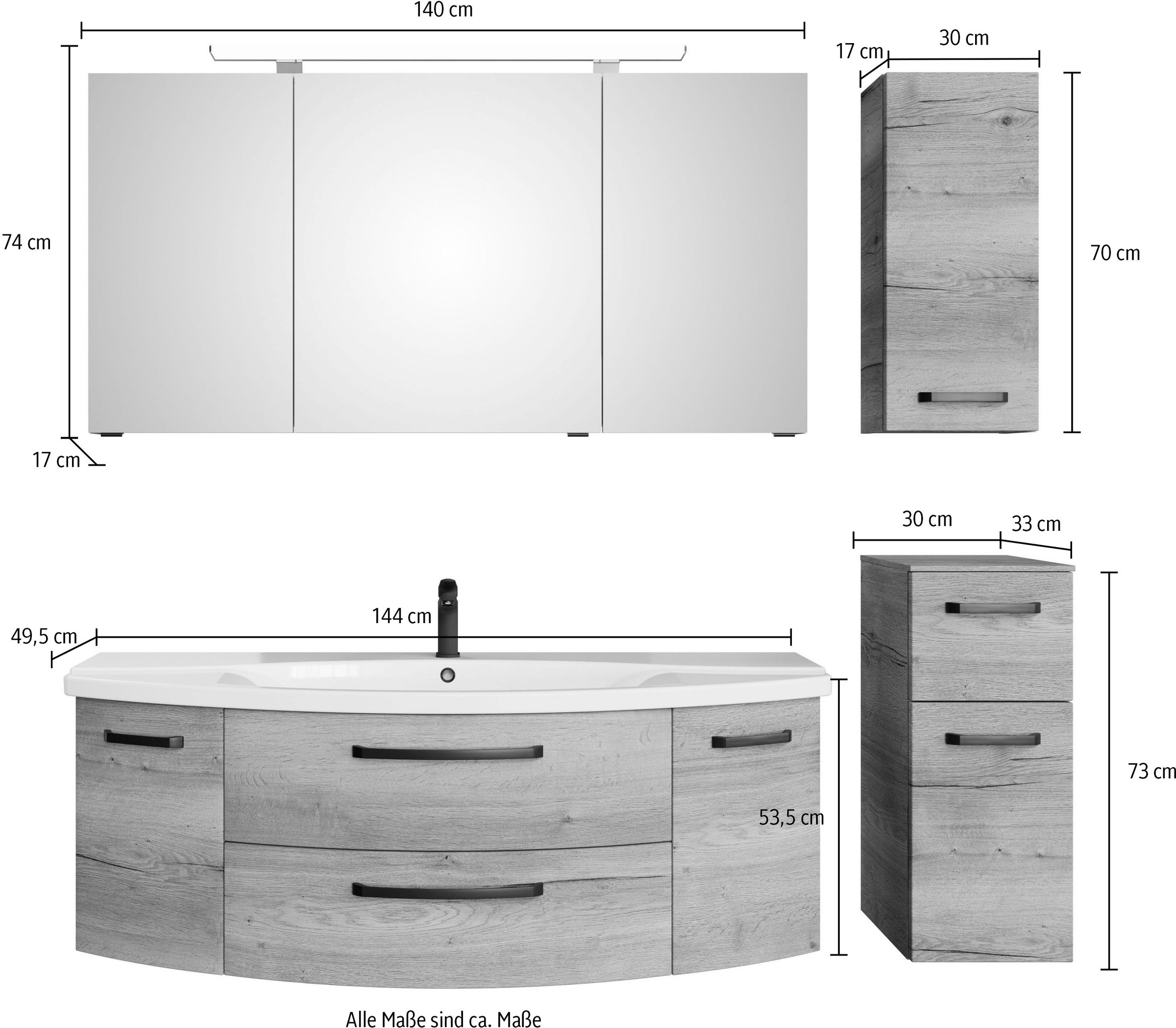 Saphir Badmöbel-Set »Serie 4010 4-teilig Keramik-Waschtisch mit LED-Spiegelschrank«, (Set), Badezimmer Set mit Unterschrank, Hängeschrank, inkl. Türdämpfer