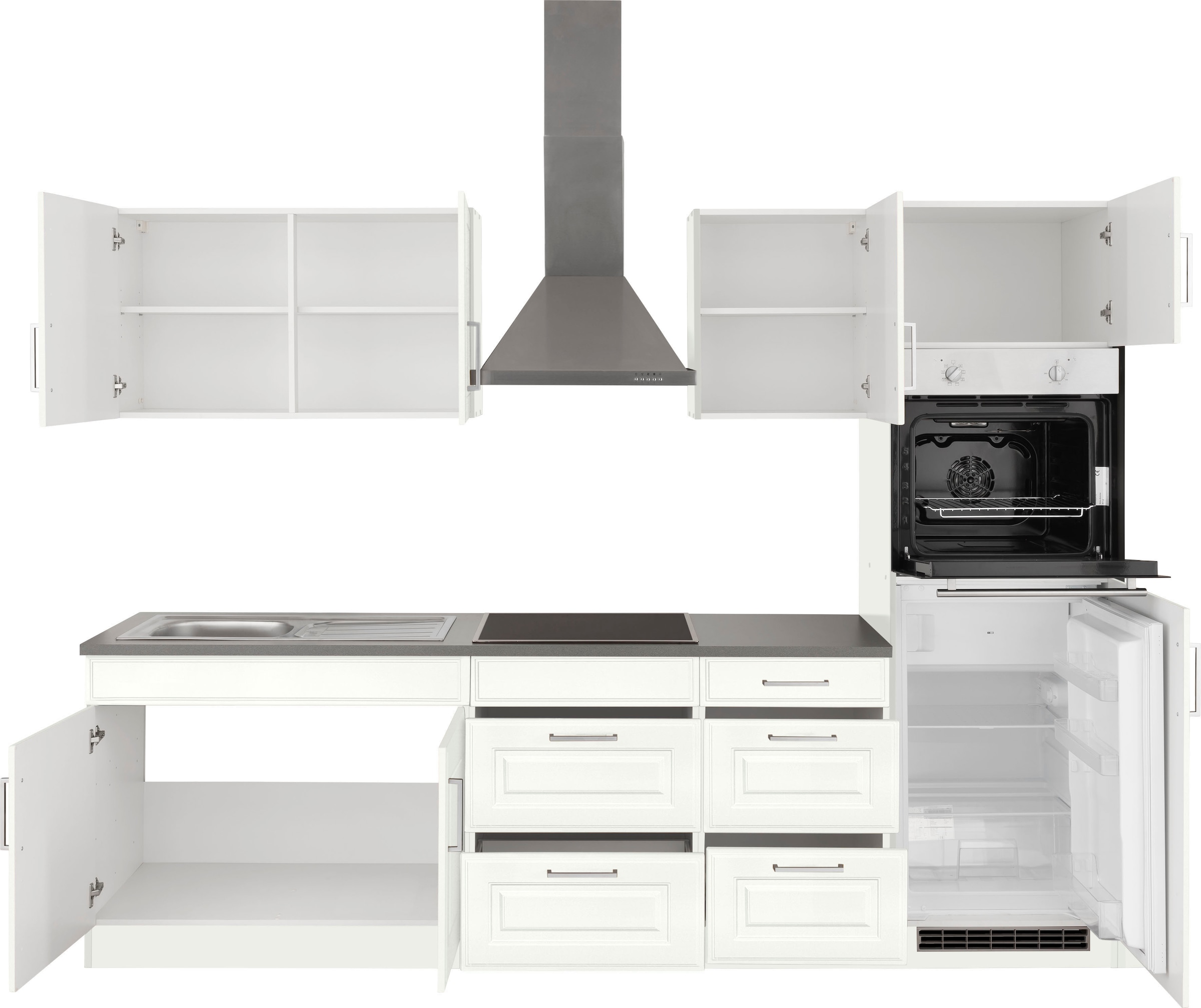 HELD MÖBEL Küchenzeile »Stockholm«, Breite 270 cm, mit hochwertigen MDF Fronten im Landhaus-Stil