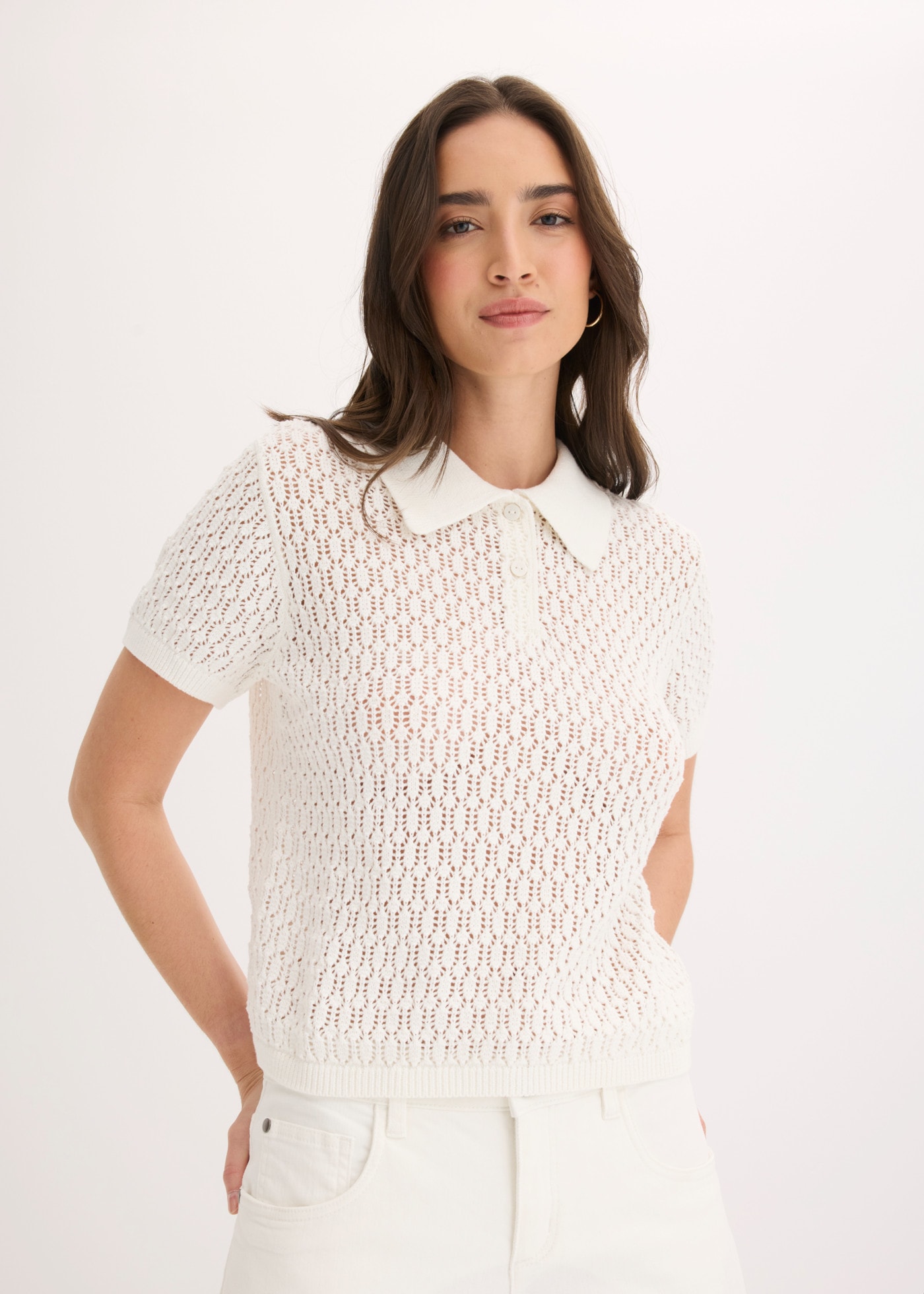 bonprix 1100000002199 aus reiner Baumwolle, bequeme Passform, mit Ajour-Strickmuster