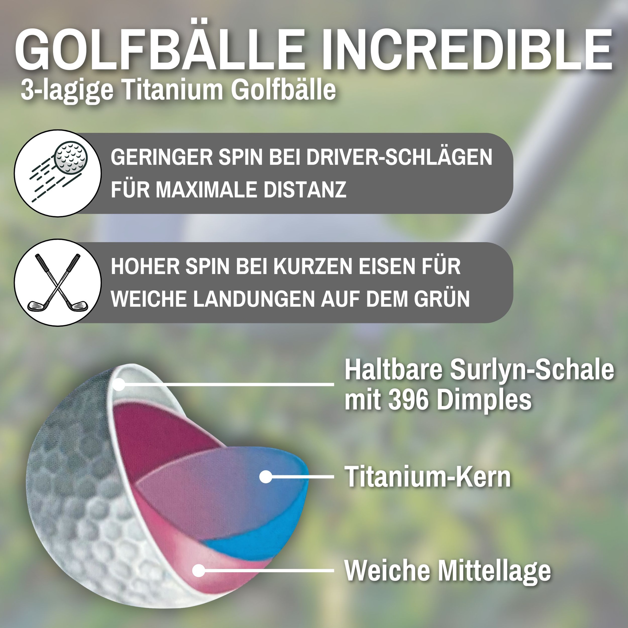 L.A. Sports Golfball »Golfbälle INCREDIBLE 12 Stück 3-lagige Titanium Soft«, (12 St.)