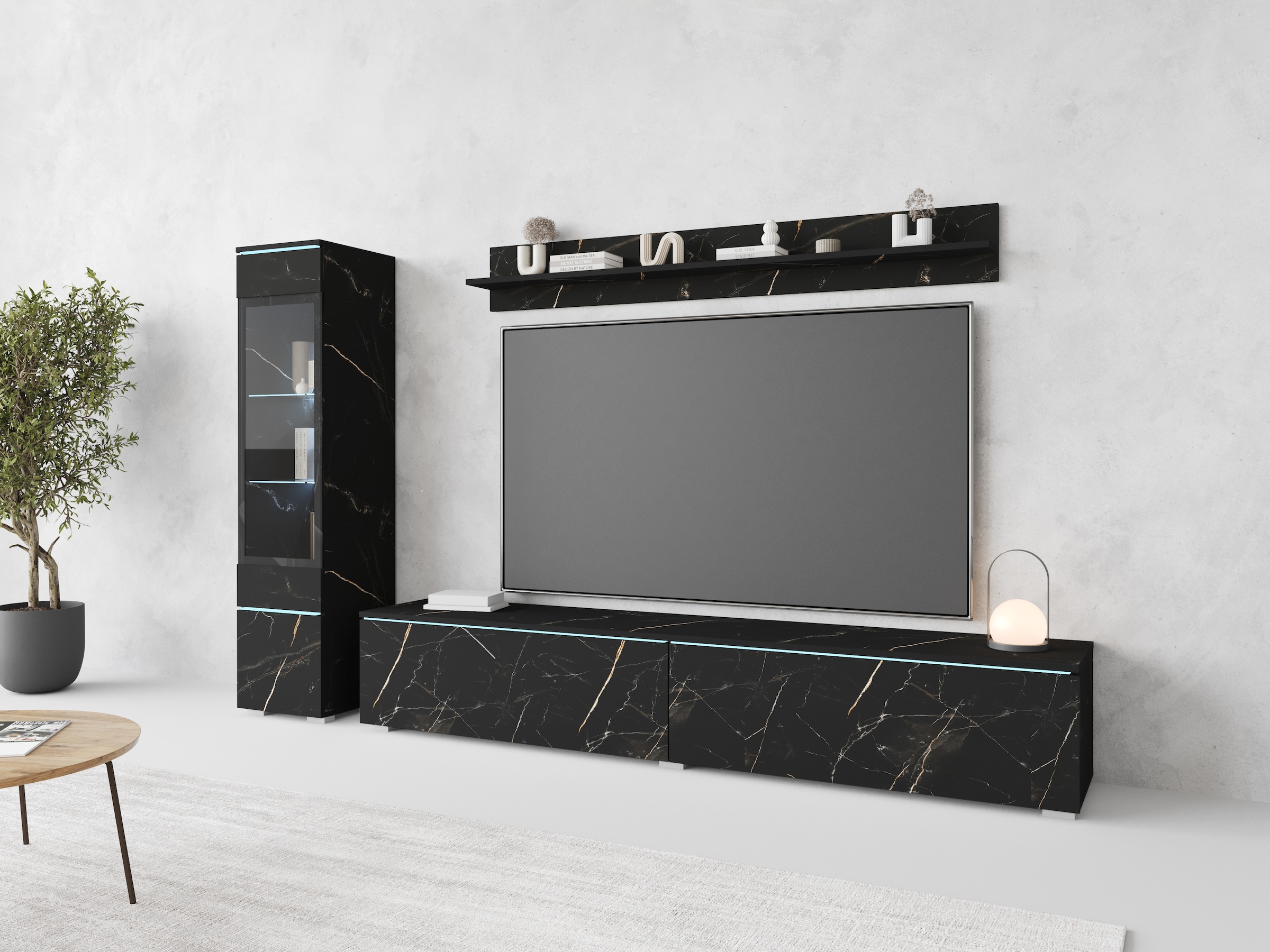 INOSIGN Wohnwand »VERA I, Vitrinen Türanschlag links/rechts wechselbar«, (Komplett-Set, 3 St.), Mediawand 230 cm, Vitrine mit Verglasung, stehend und hängend