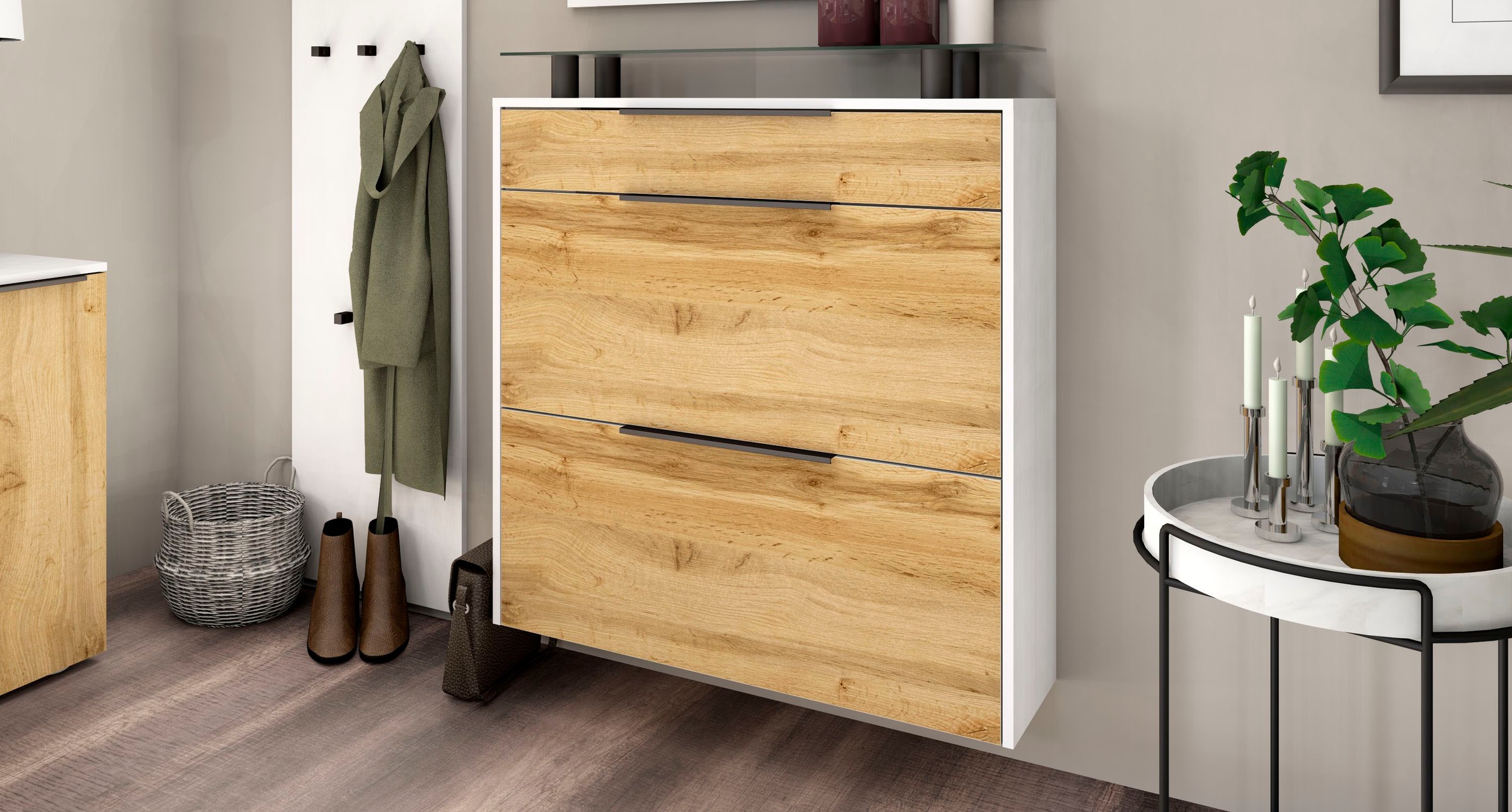 borchardt Möbel Schuhschrank "Tom, Hängeschrank mit Glasablage und Metallgriffen"