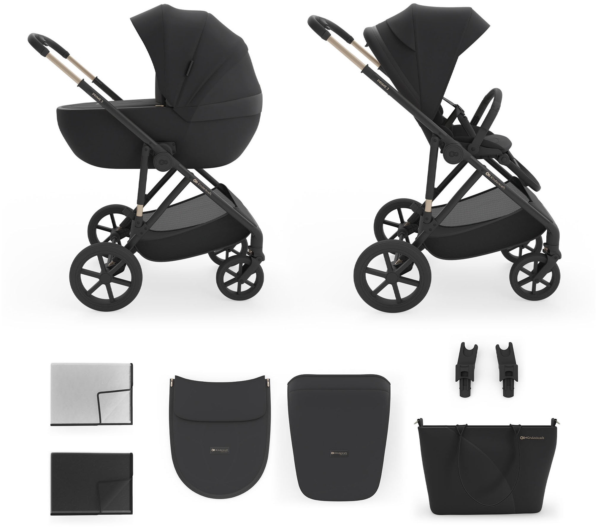KINDERKRAFT Kinder Kombi-Kinderwagen "PRIME 3 2in1", schwarz, Kinderwagen
