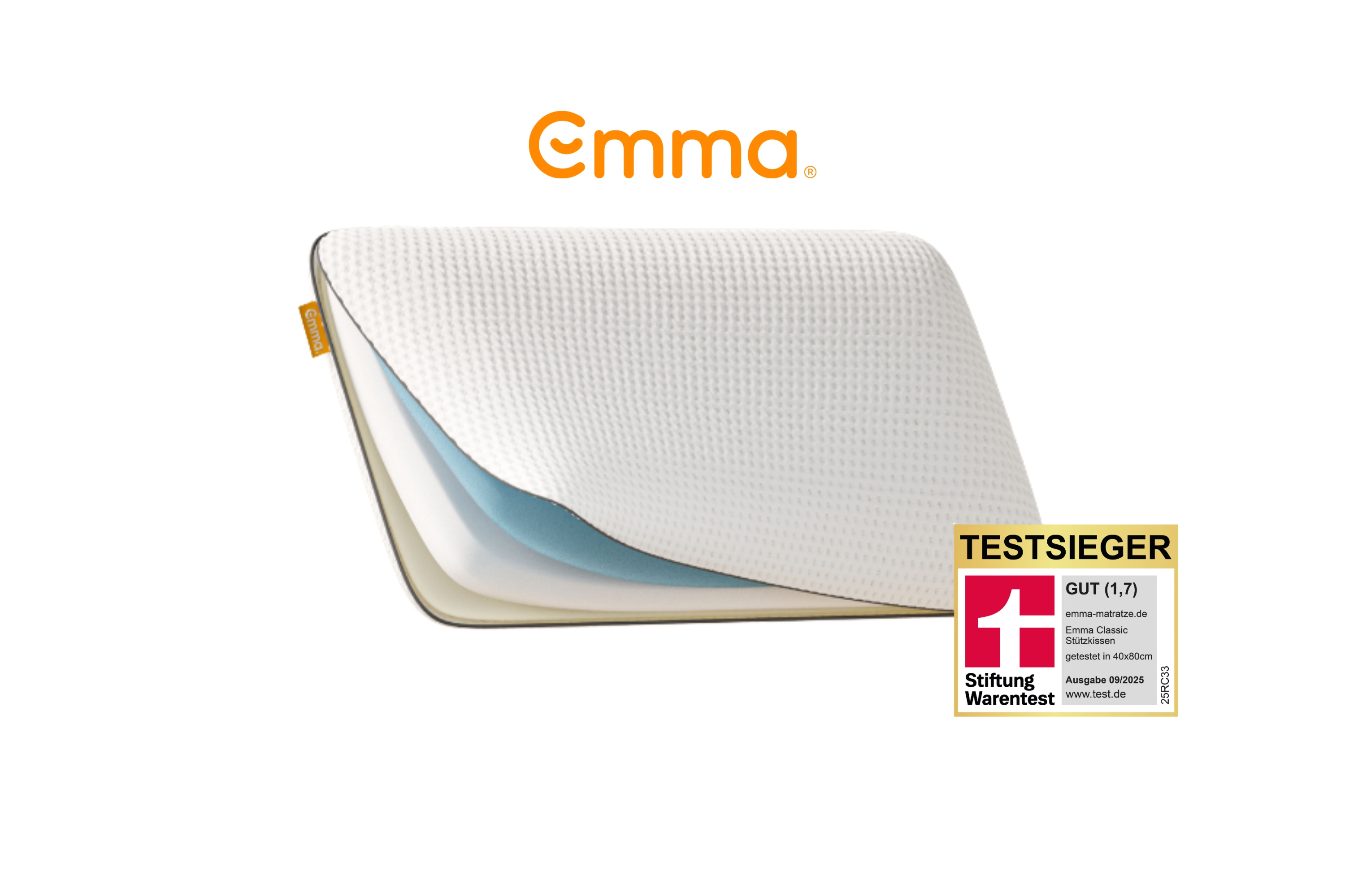 Emma Nackenkissen "Emma Classic Stützkissen 40x80 cm, 12 cm Höhe" Von Stiftung Warentest (09/2025)1–3 Schichten für top Komfort.