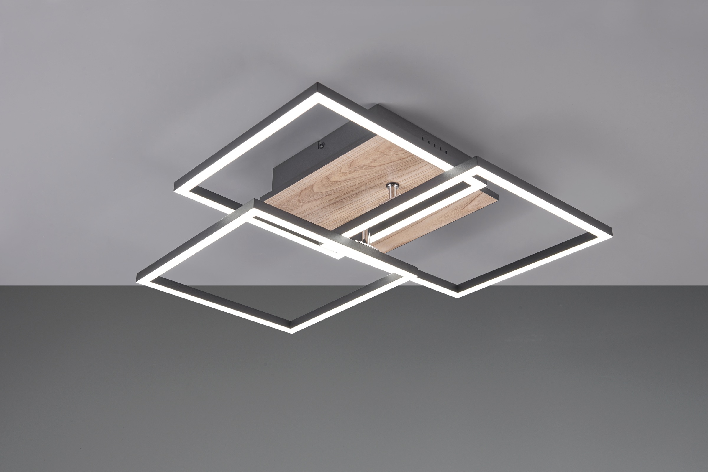 REALITY Leuchten LED Deckenleuchte »MOBILE, LED Deckenlampe 2700-6000K 3200 Lumen inkl Fernbedienung CCT«, 1 flammig, Leuchtmittel LED-Board | LED fest integriert, dimmbar Nachtlicht schwenkbare LED Elemente schwarz + Holz-Optik