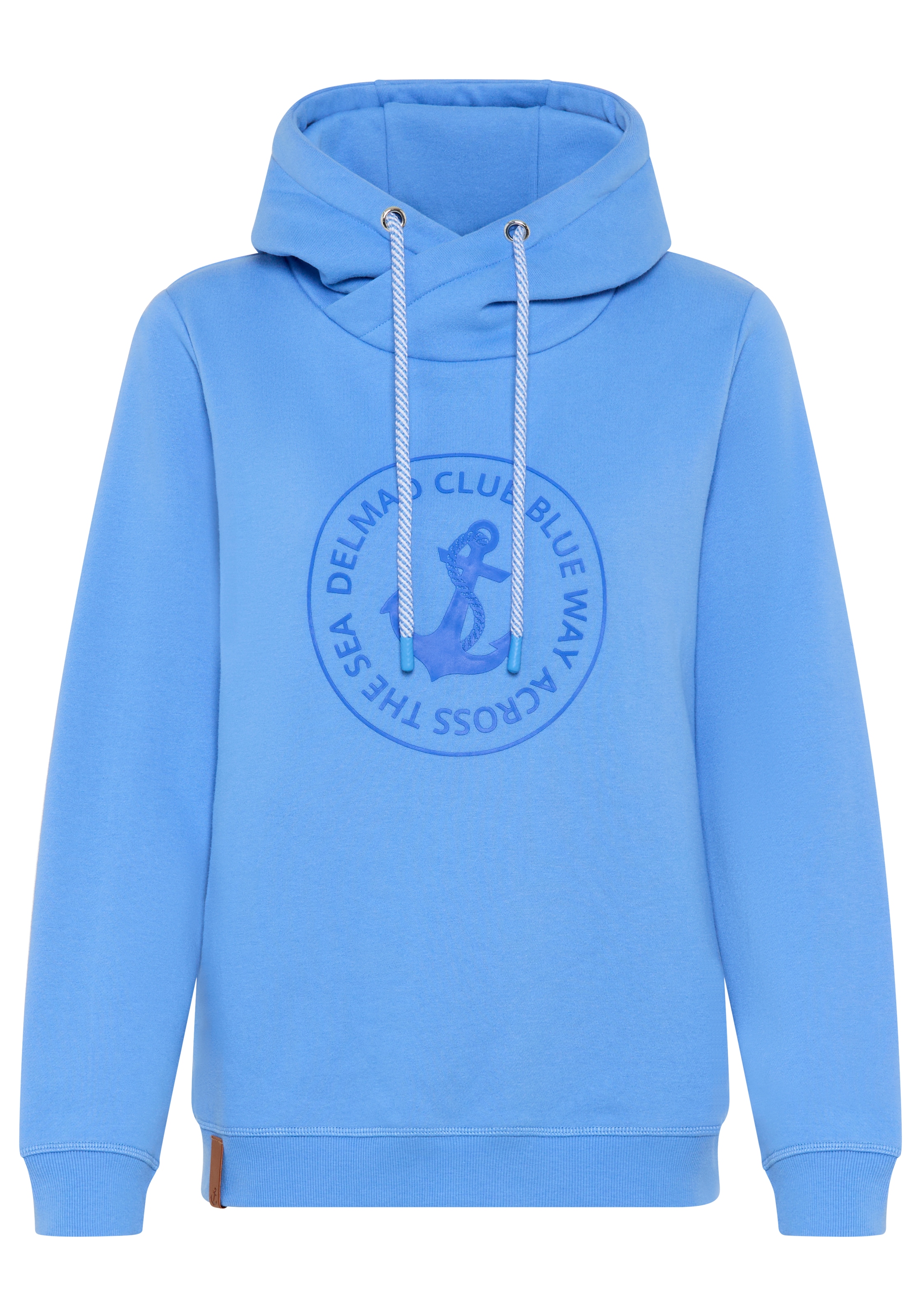 DELMAO Kapuzensweatshirt, Weiche Baumwollmischung mit Print, Kordel und maritimen Details