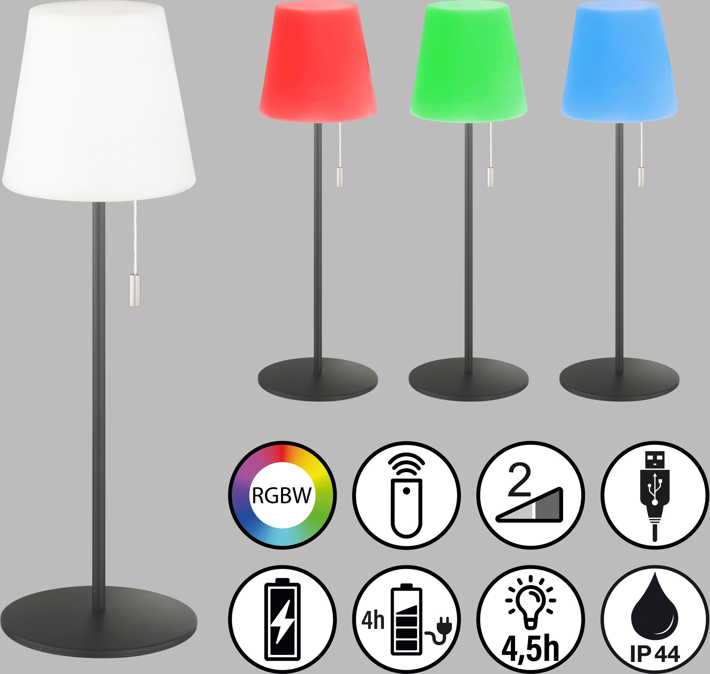 SCHÖNER WOHNEN-Kollektion Außen-Tischleuchte »Talent, In- und Outdoor geeignet, mobile Akku Tischlampe«, 1 flammig, LED 2 W + 0,8 W RGB,Mobiles Licht,Immer und überall dabei,dimmbar,RGB
