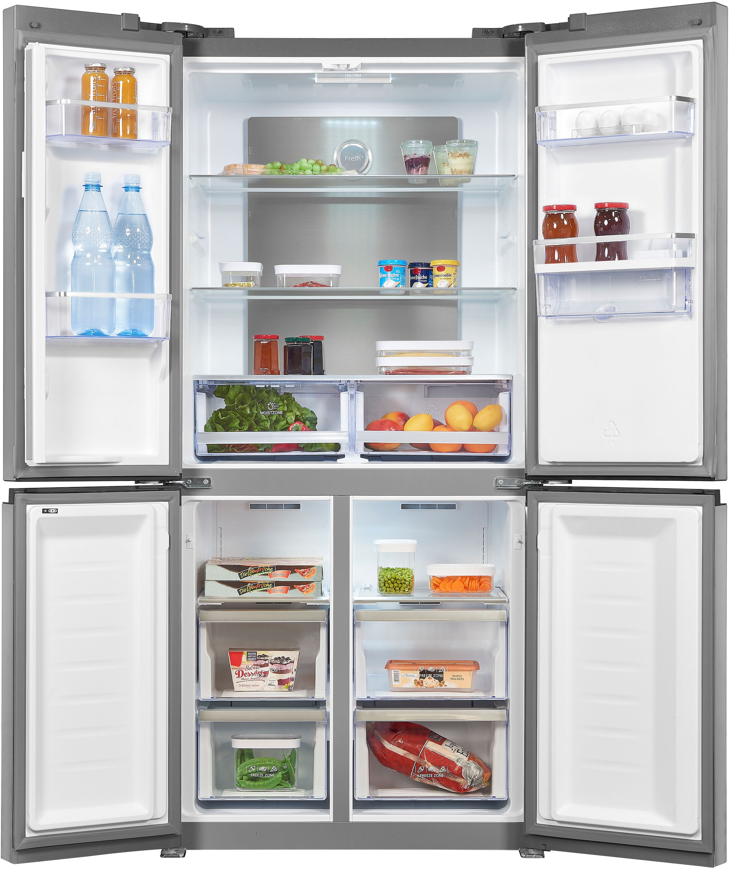 exquisit Multi Door »MD430-100-WS-200E inoxlook«, 432 L Volumen, Total NoFrost, Schnellgefrieren, 4 Sterne
