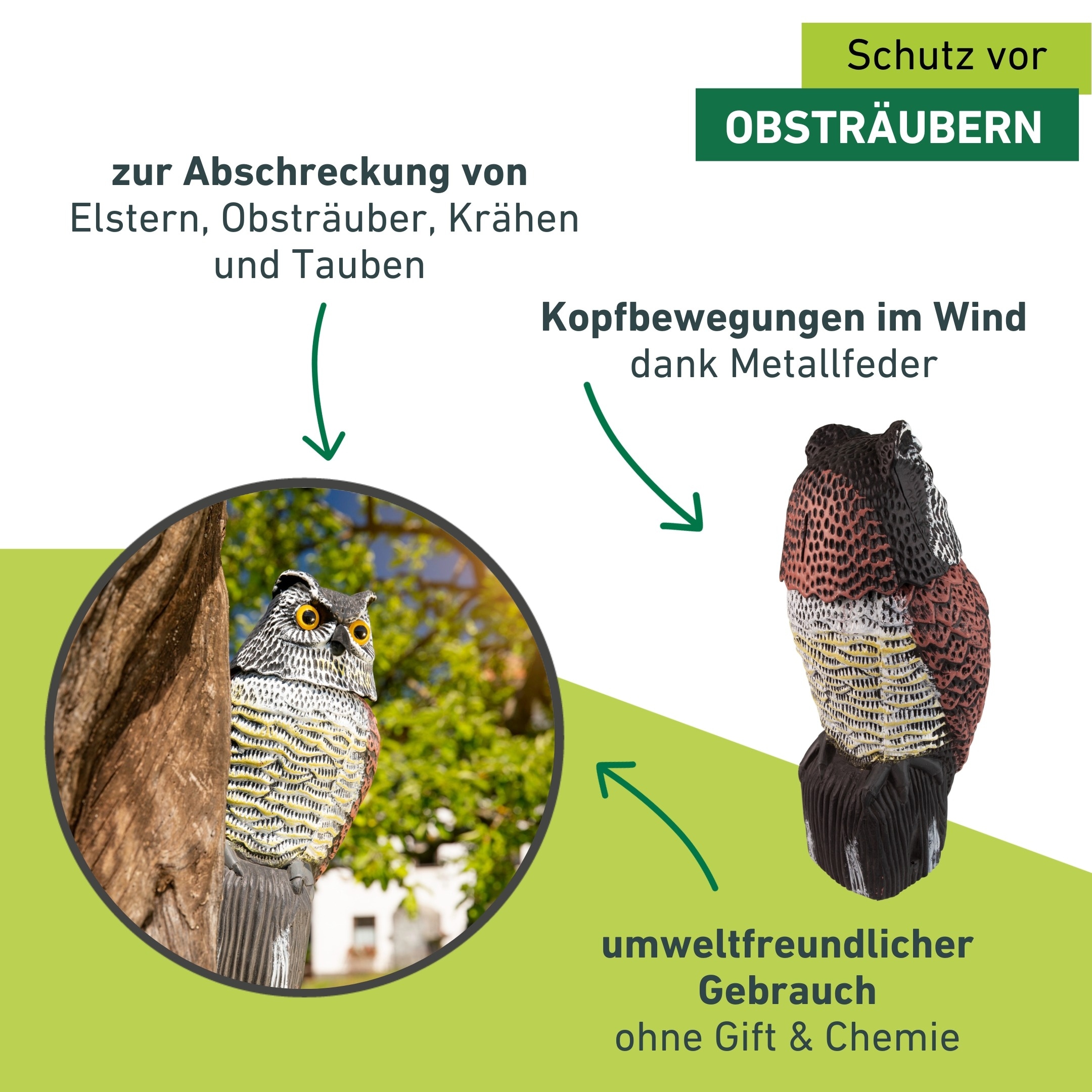 Windhager Vogelattrappe »Scary Owl 40 x 15 cm, Vogelabwehr Eule mit Wackelkopf« wetterfester Taubenschreck