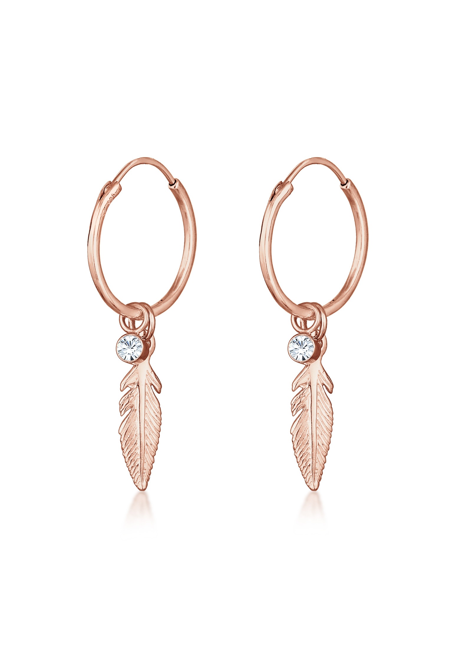 ELLI Creole Feather Hoop Earrings Rose Gold 925 Silver
