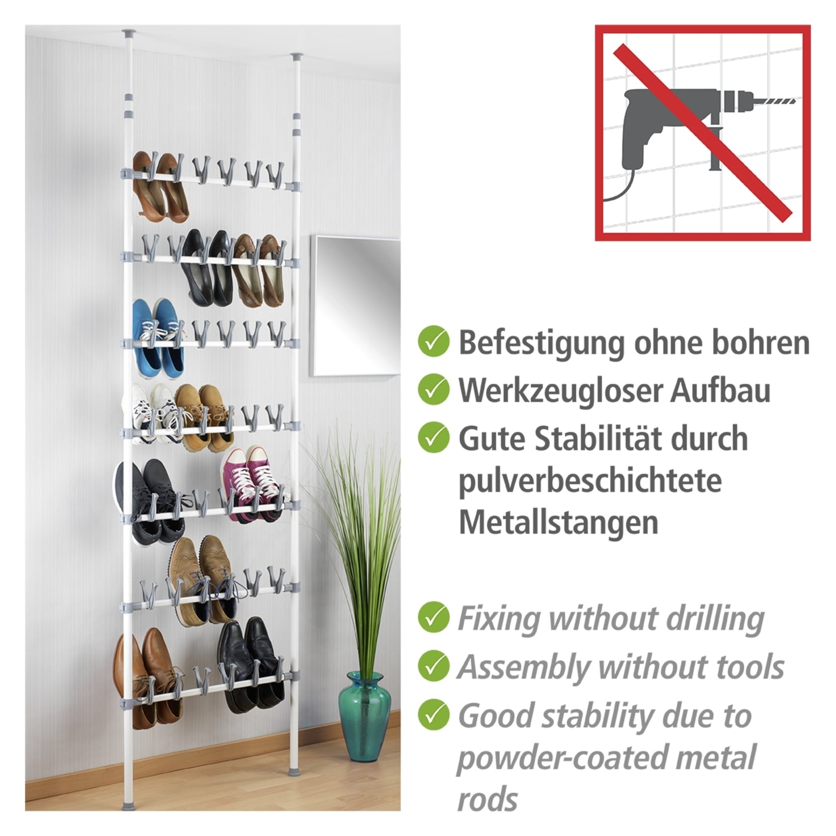 WENKO Schuhregal »Modell Atlas«, verstellbares Teleskopregal für 42 Paar Schuhe, Montage ohne Bohren