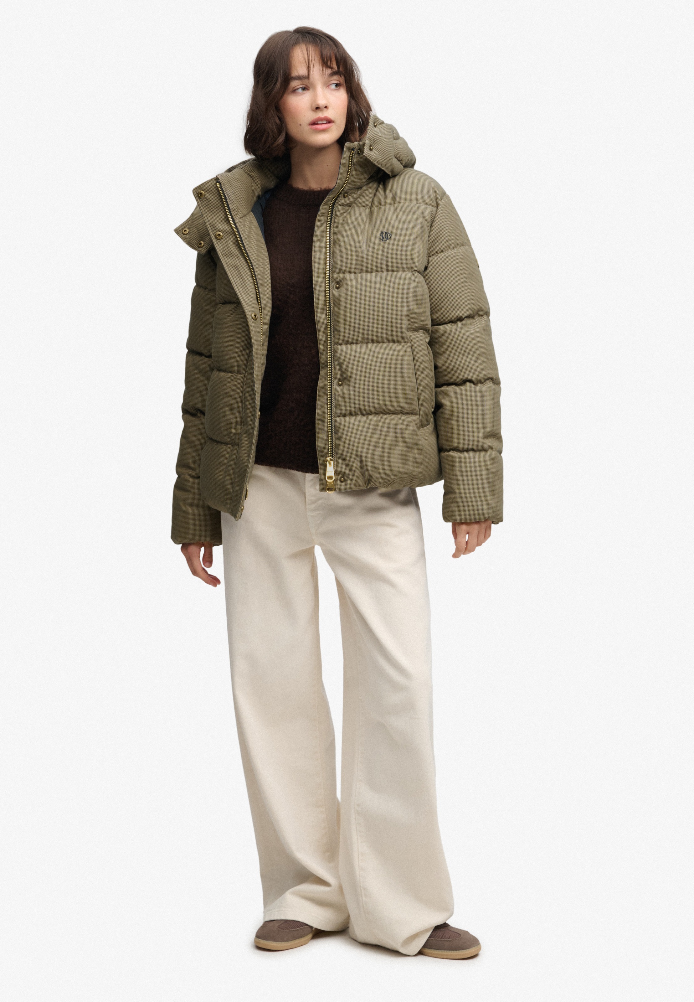 Superdry Steppjacke »PREMIUM HOOD CHECK PUFFER JKT« mit Kapuze Materialmix, relaxed fit, außen aus Webstoff mit Hahnentritt-Muster