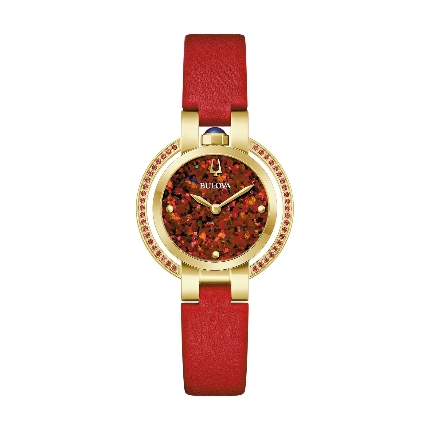 BULOVA Damen Quarzuhr "Rubaiyat"rot, Armbanduhren, Armbanduhr, Damenuhr, Lederarmband, analog, Feueropal, Rubin