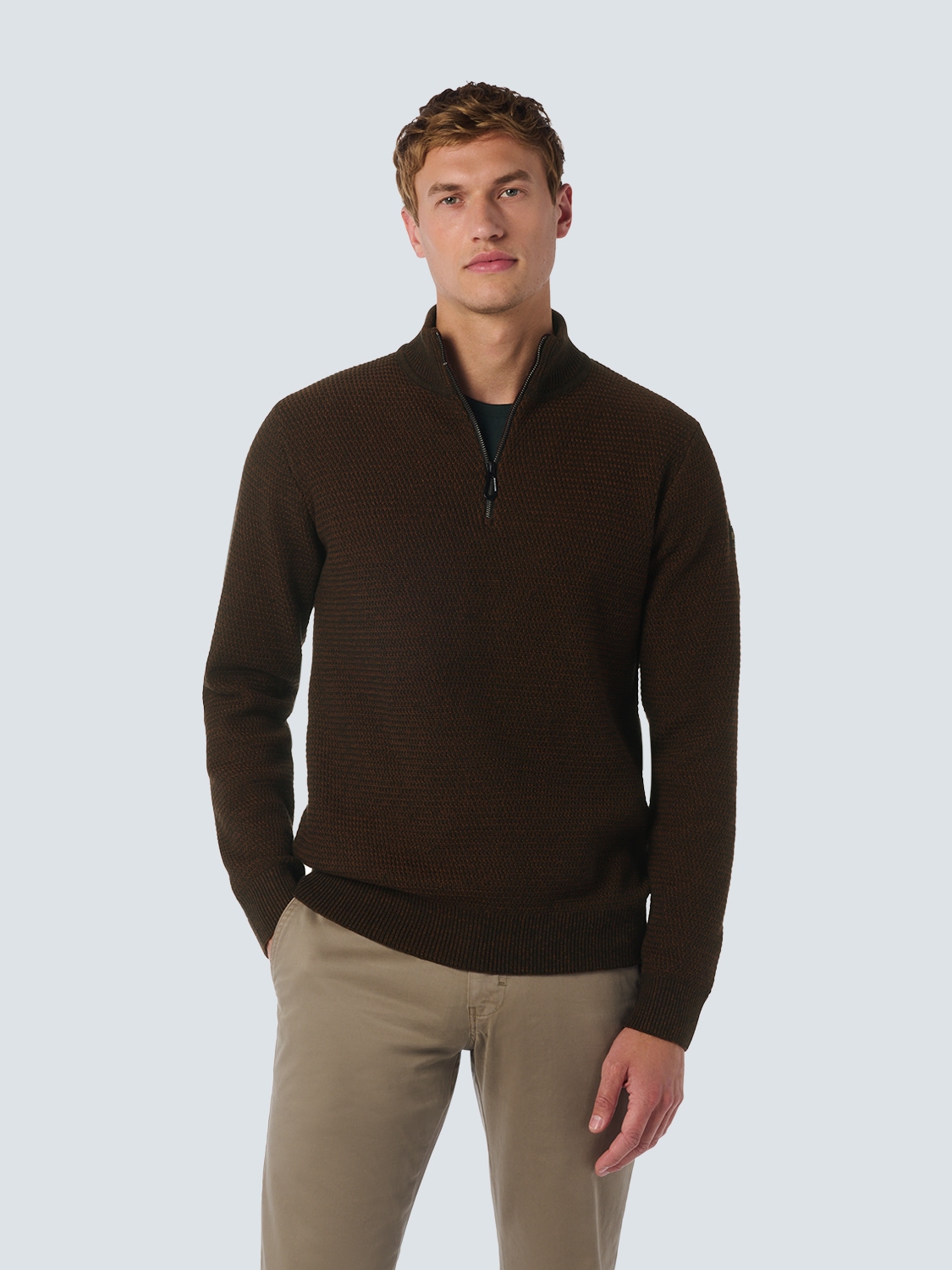 NO EXCESS Rollkragenpullover »No Excess Halber Reißverschluss Pullover Melange«