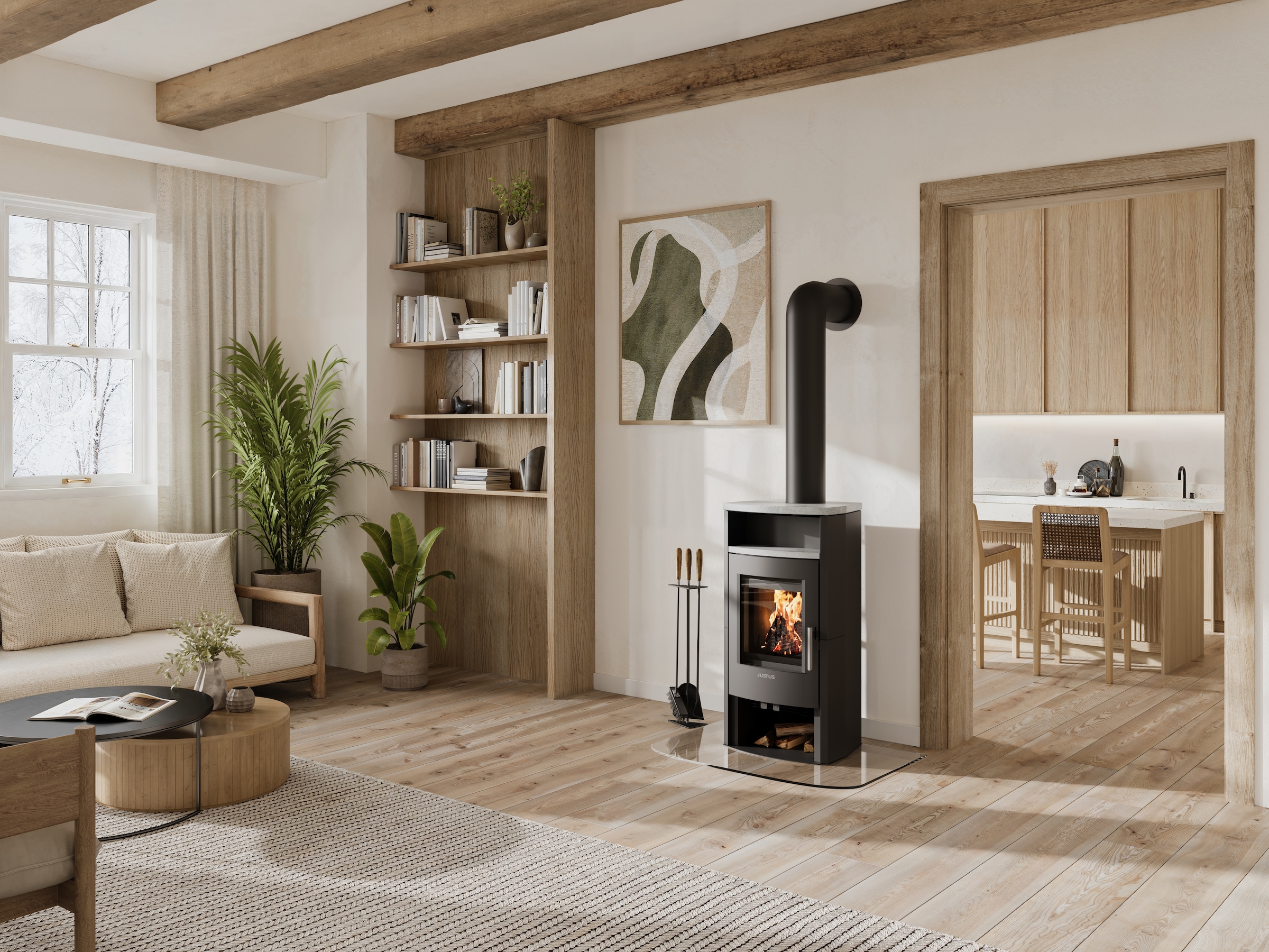 JUSTUS Kaminofen »Lara Speckstein« Aufstellort in deinem Zuhause, externe Verbrennungsluft