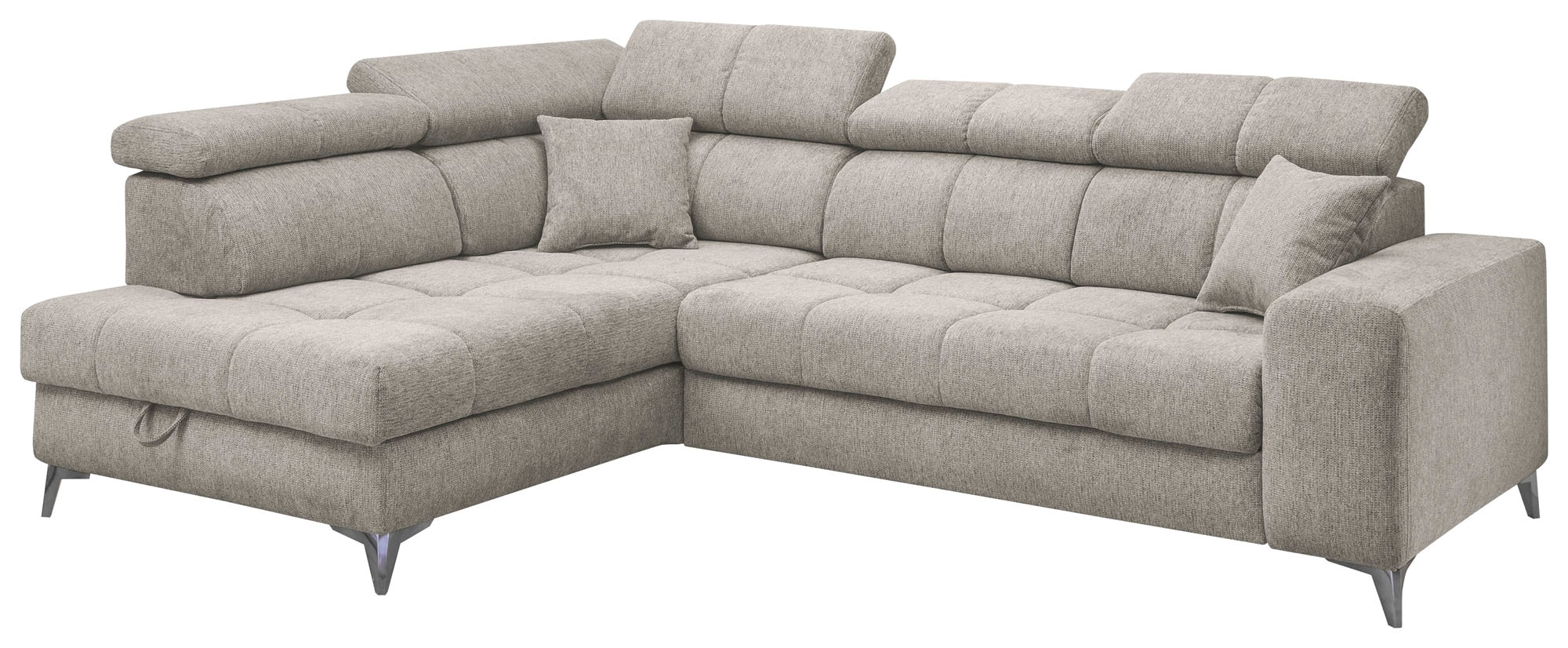 ED EXCITING DESIGN Ecksofa »Sydney L-Form mit Bettfunktion, Bettkasten, Kopfteilverstellung«, motorischer Sitztiefenverstellung, USB-Port & 2 Zierkissen