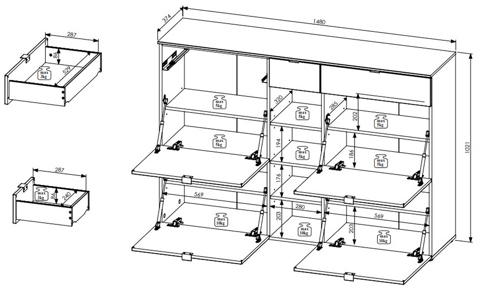 Innostyle Schuhschrank »Bari Schuhschrank mit Schubkästen, BxHxT 7148x103x38 cm«, (1 St.), 4 Klappen, 12 Fächer, Softclose, ABS Kantenschutz