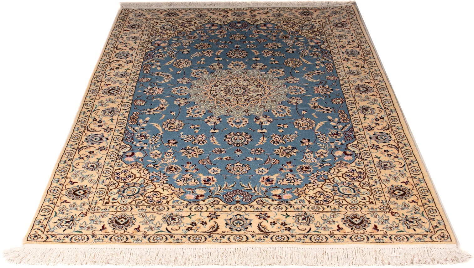 morgenland Orientteppich "Perser - Nain - Premium - 178 x 120 cm - hellblau", rechteckig, 6 mm Höhe, Wohnzimmer, Handgek