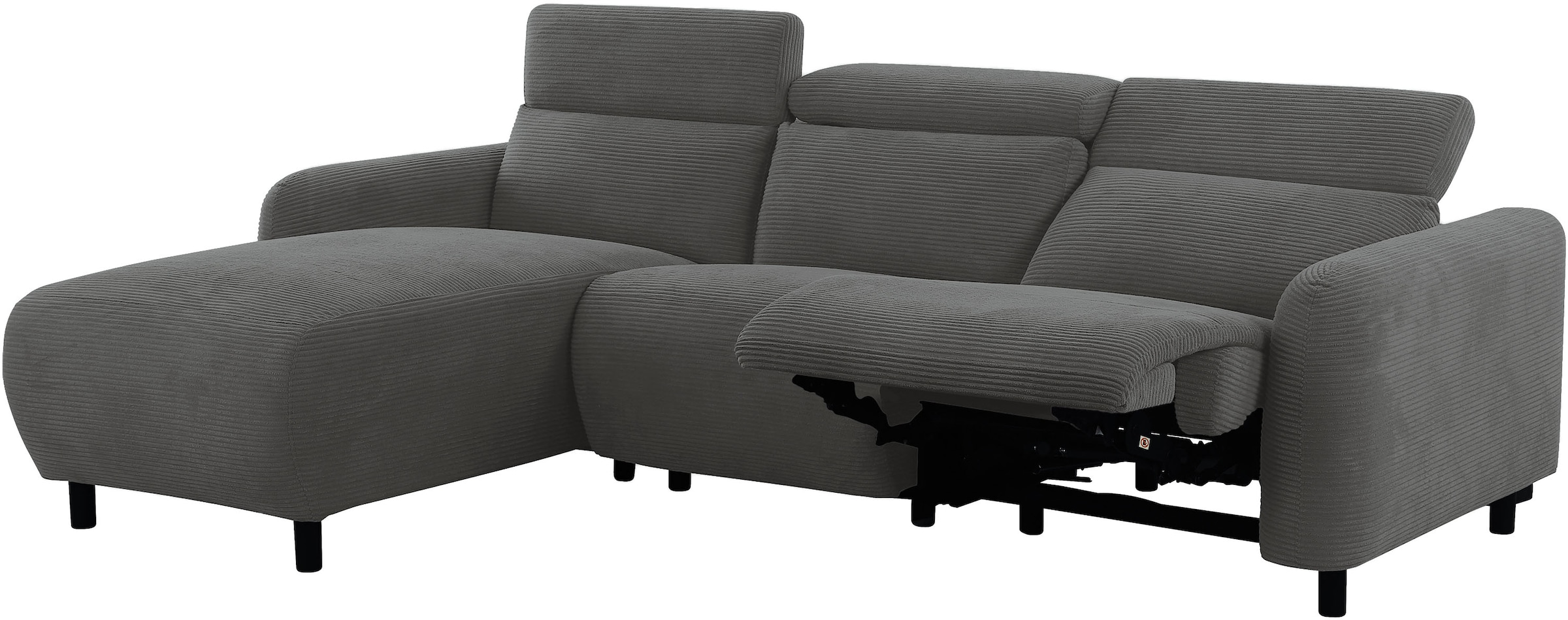 OTTO home Ecksofa »SKAANE in Cord, L-Form, 274 cm, manuelle u. elektrische Relaxfunktion,« rundes Design, Kopfteilverstellung, Federkernpolsterung