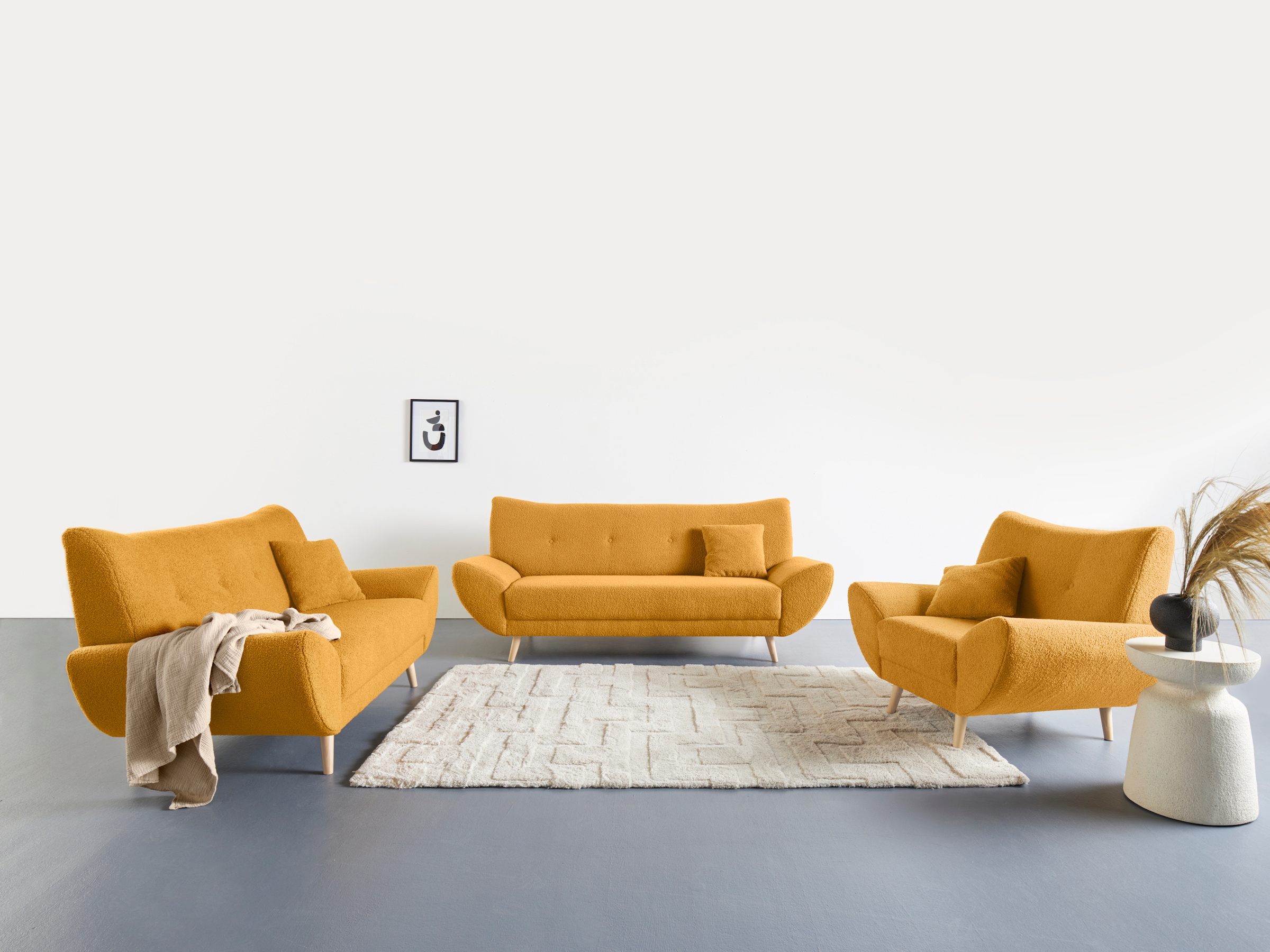 Home affaire Polstergarnitur "Basta" 3 Stk. tlg. Komfortable Wellenunterfed günstig online kaufen
