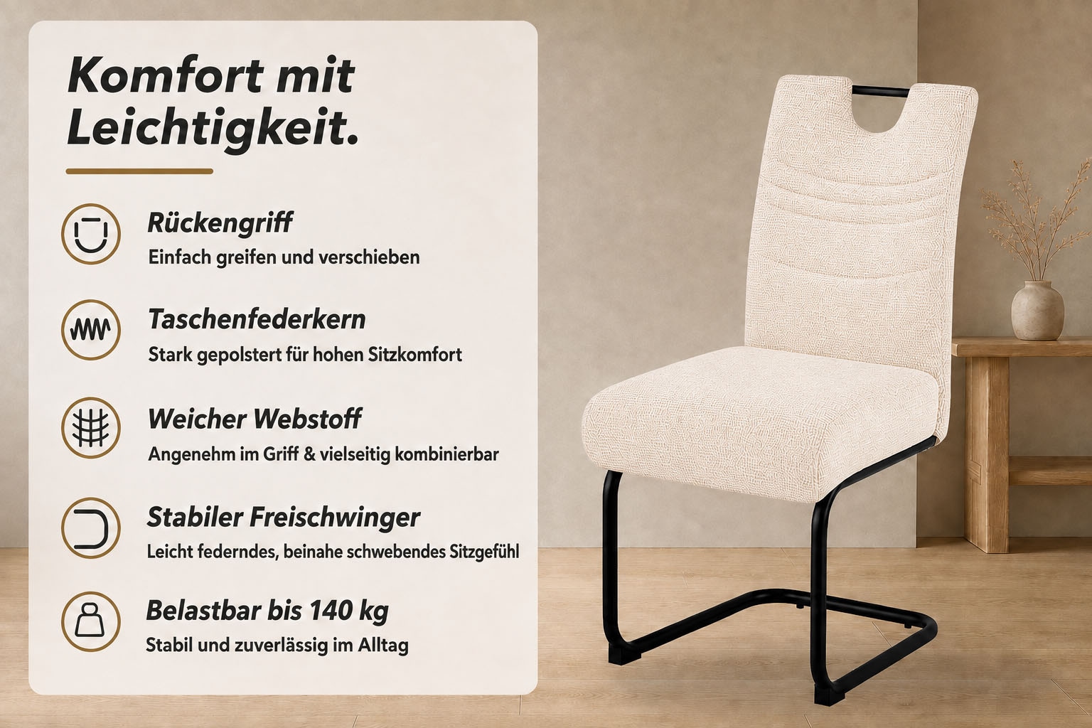 OTTO home Freischwinger »Echo« () 2 Stk.komfortabler Freischwinger mit Federkern und Griff, 140kg belastbar