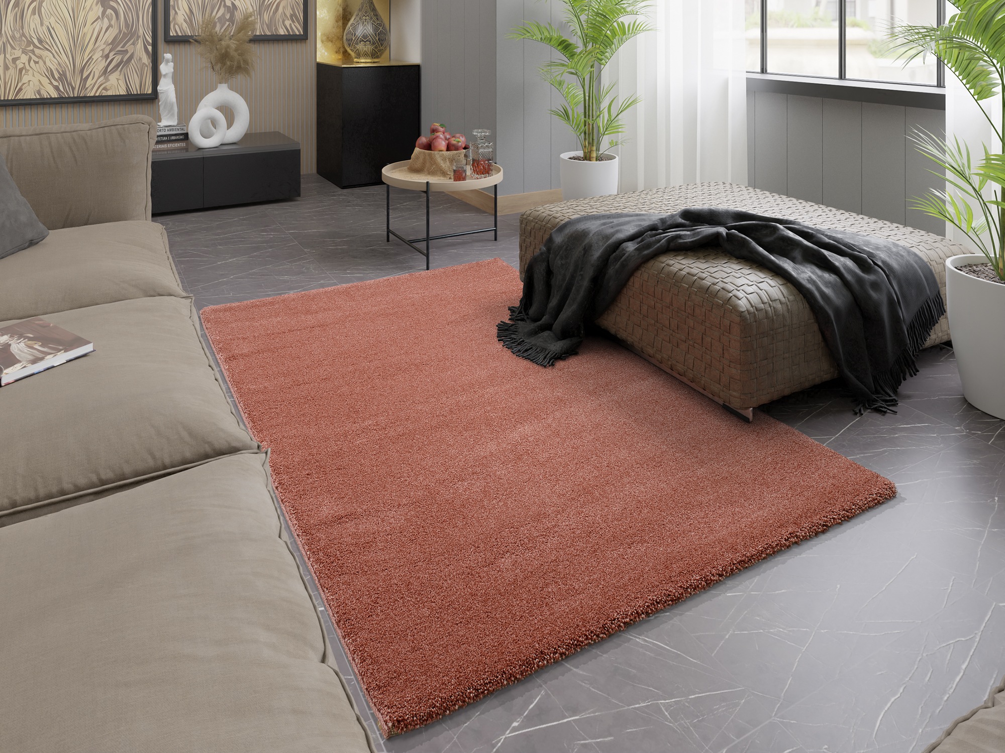Teppich OCI DIE TEPPICHMARKE "NEW VILLA MELANGE, auch als Läufer und in rund", rot (rosenholz), B:240cm H:20mm L:290cm, Polypropylen, Teppiche, Teppich, dichter Shaggy, melierte uni Farben, robuster Hochflor, Wohnzimmer