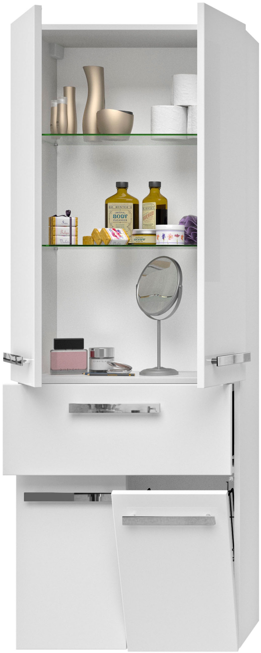 Saphir Hochschrank »Serie 4005 Badschrank 60 cm breit, mit 2 Türen und 1 Schublade«, 2 Glas-Einlegeböden, Badezimmer-Hochschrank inkl. Türdämpfer