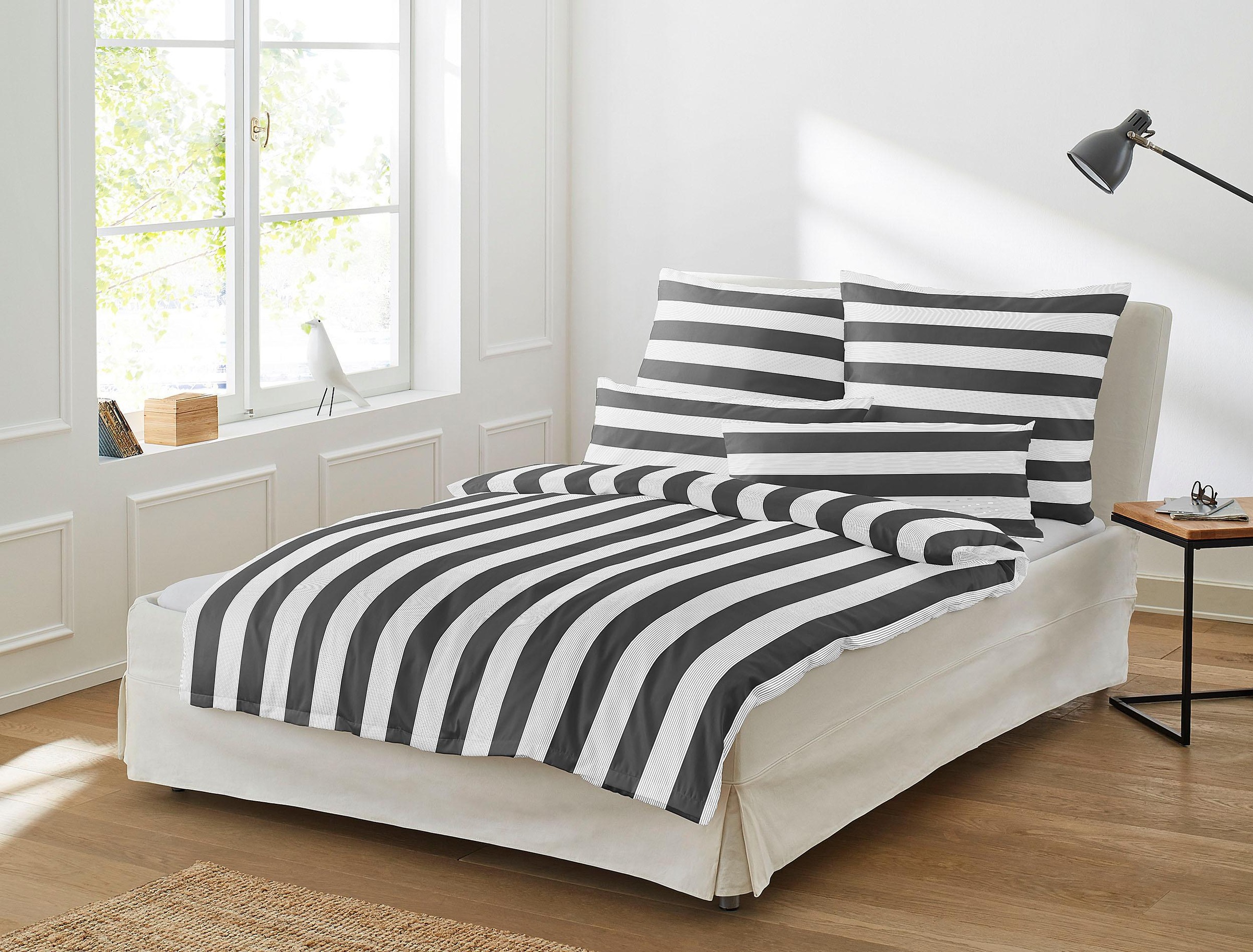 Irisette Bettwäsche »Tape in Gr. 135x200 oder 155x220 cm«, Bettwäsche aus Baumwolle, gestreifte Bettwäsche mit Reißverschluss
