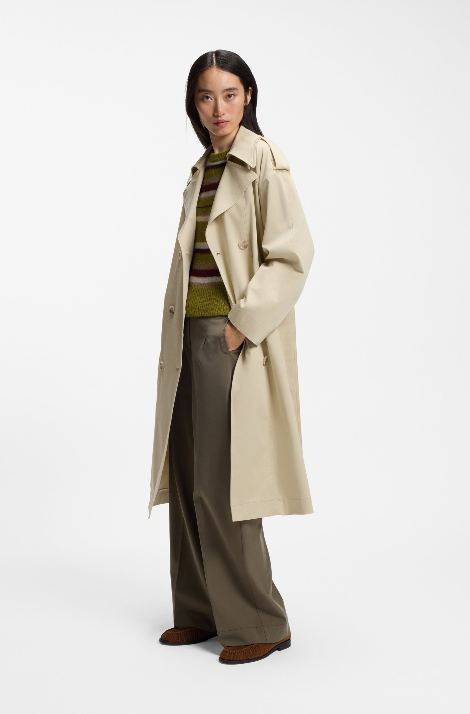 BOSS ORANGE Trenchcoat "Carelli Premium Damenmode" mit wasserabweisendem Finish, Relaxed Fit