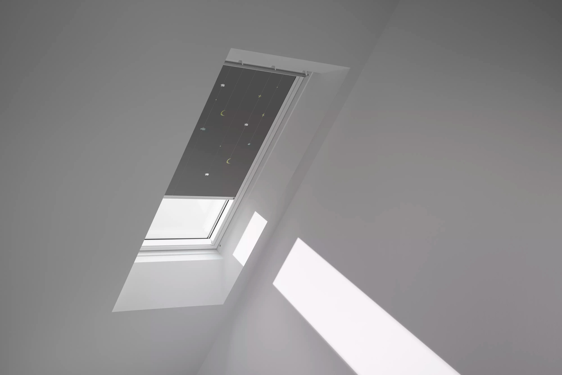 VELUX Verdunklungsrollo »DKL 4665SWL, Motiv: Kids Mobile«, verdunkelnd, ohne Bohren, in Führungsschienen, weiße Führungsschienen & Griffleiste