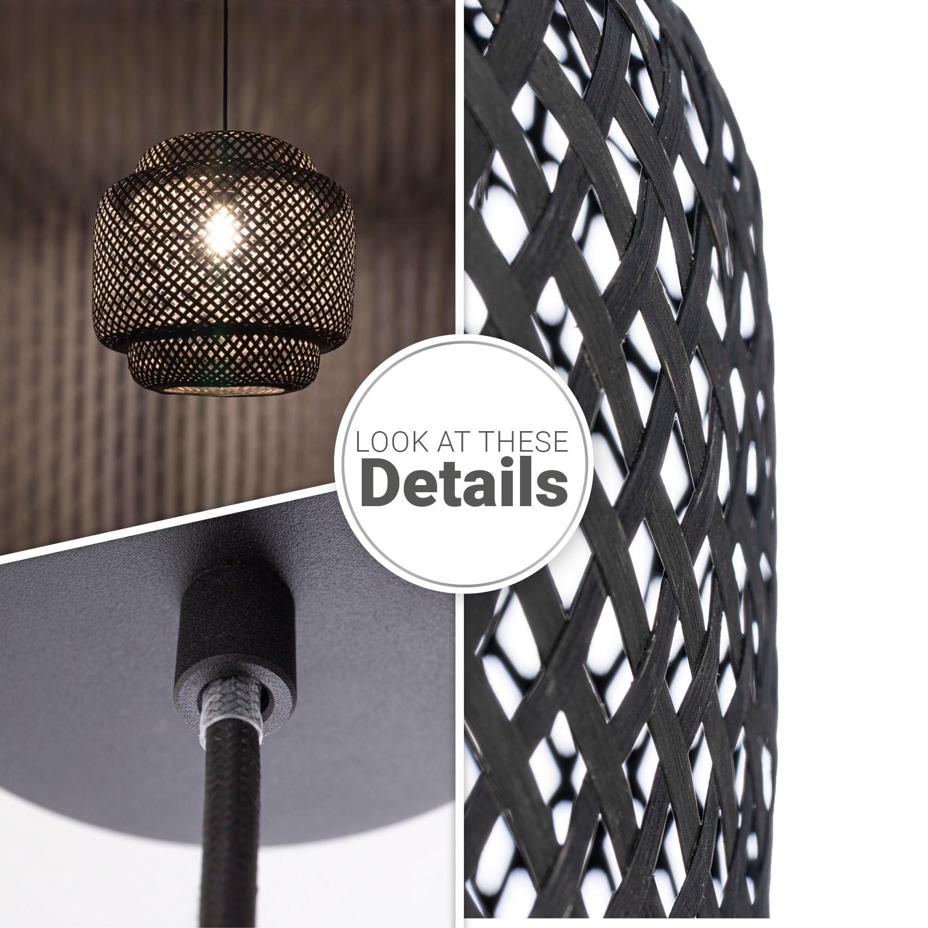 Paco Home Pendelleuchte »KORVI«, Leuchtmittel E27 | ohne Leuchtmittel, Korblampen Pendelleuchte Holz Boho Natur Wohnzimmer Esszimmerlampe