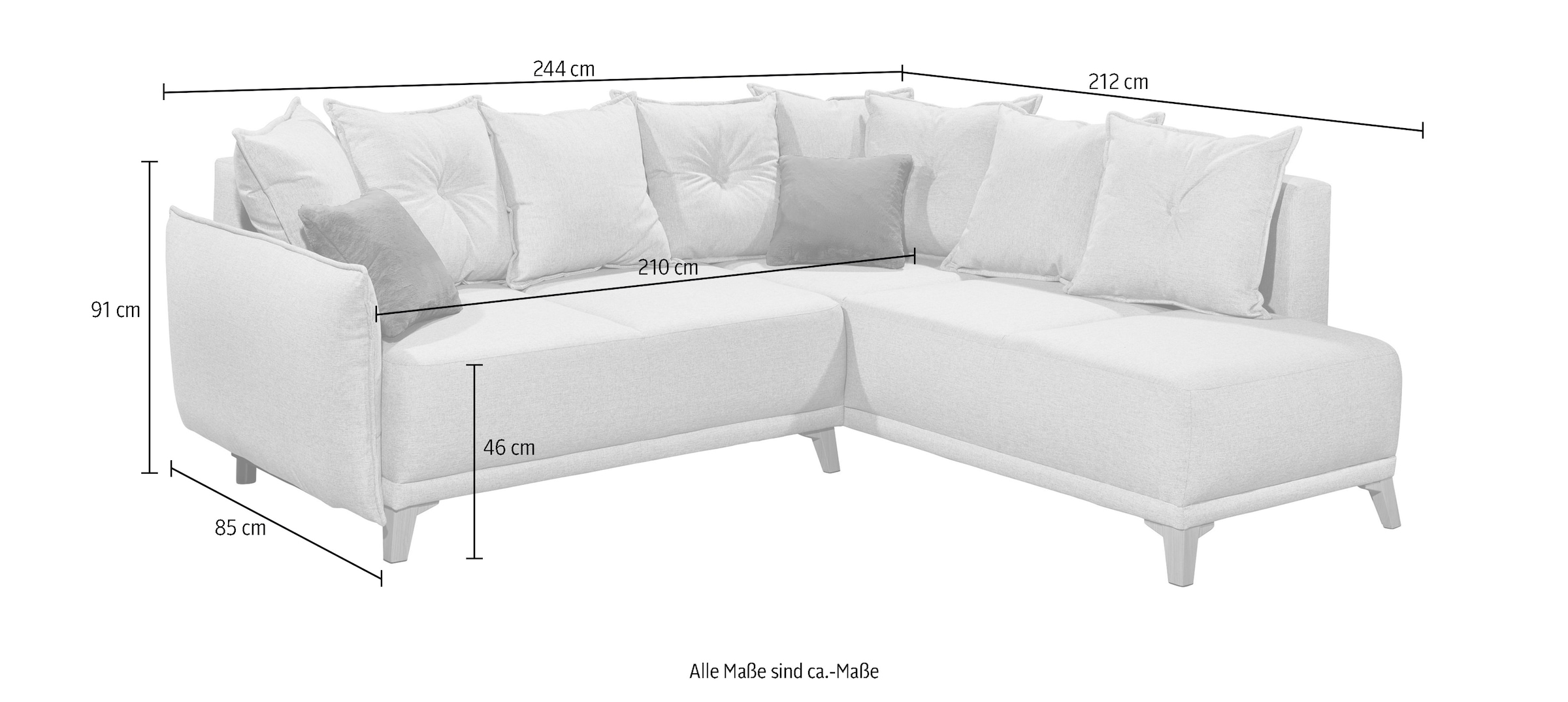 ED EXCITING DESIGN Ecksofa »Pamplona L-Form«, mit Bettfunktion, Bettkasten & Zierkissen