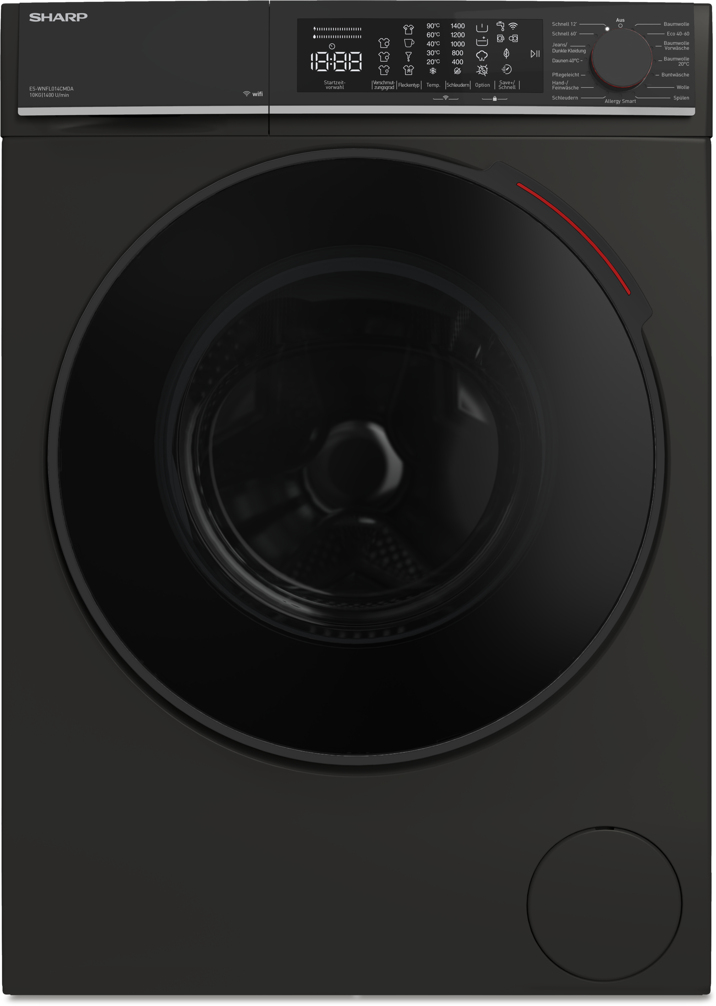 Sharp Waschmaschine High Class »ES-WNFL014CMDA-DE«, 10 kg, 1400 U/min, 10kg / +WIFI / A-20% / Fulltouch/Steam/Mat Black