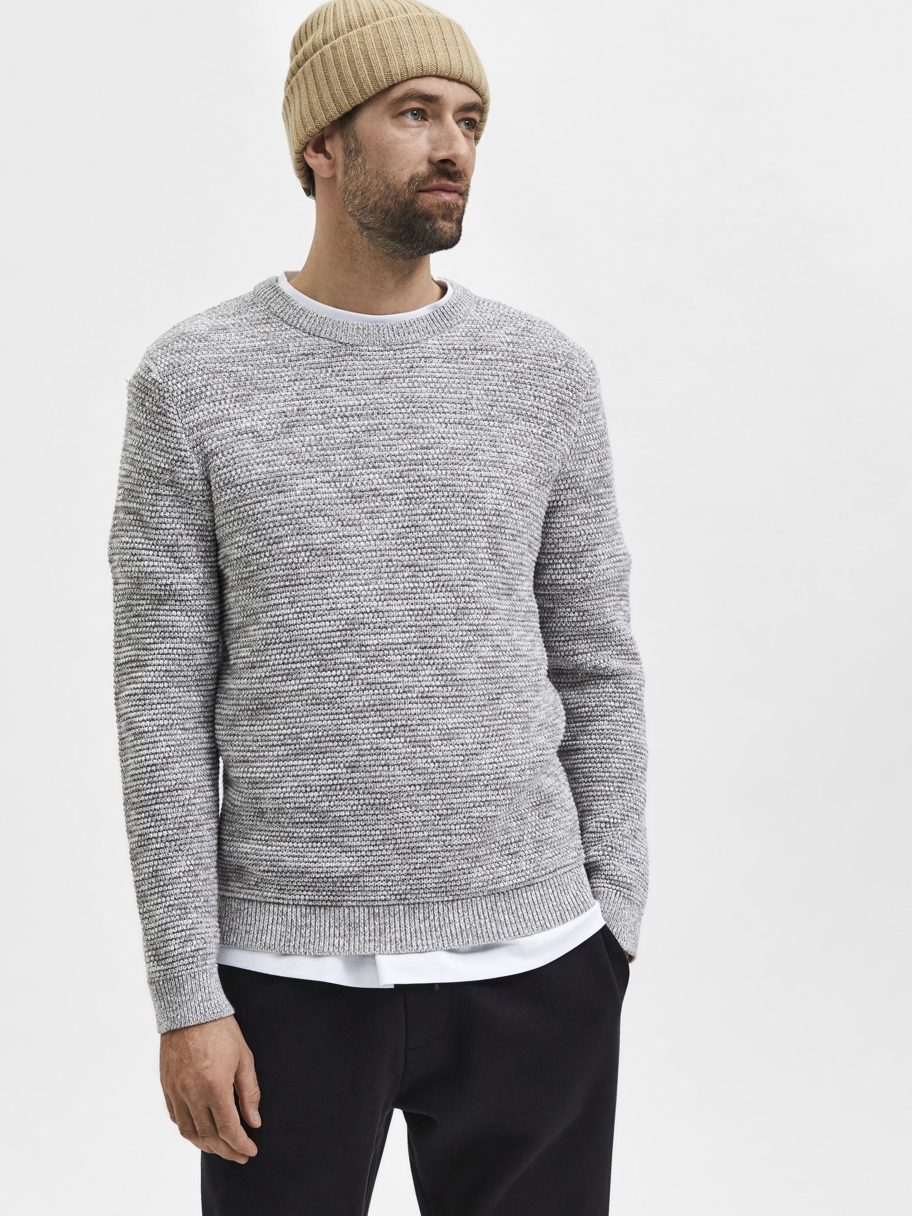 SELECTED HOMME Rundhalspullover "SLHVINCE LS KNIT BUBBLE CREW NECK NOOS" günstig online kaufen