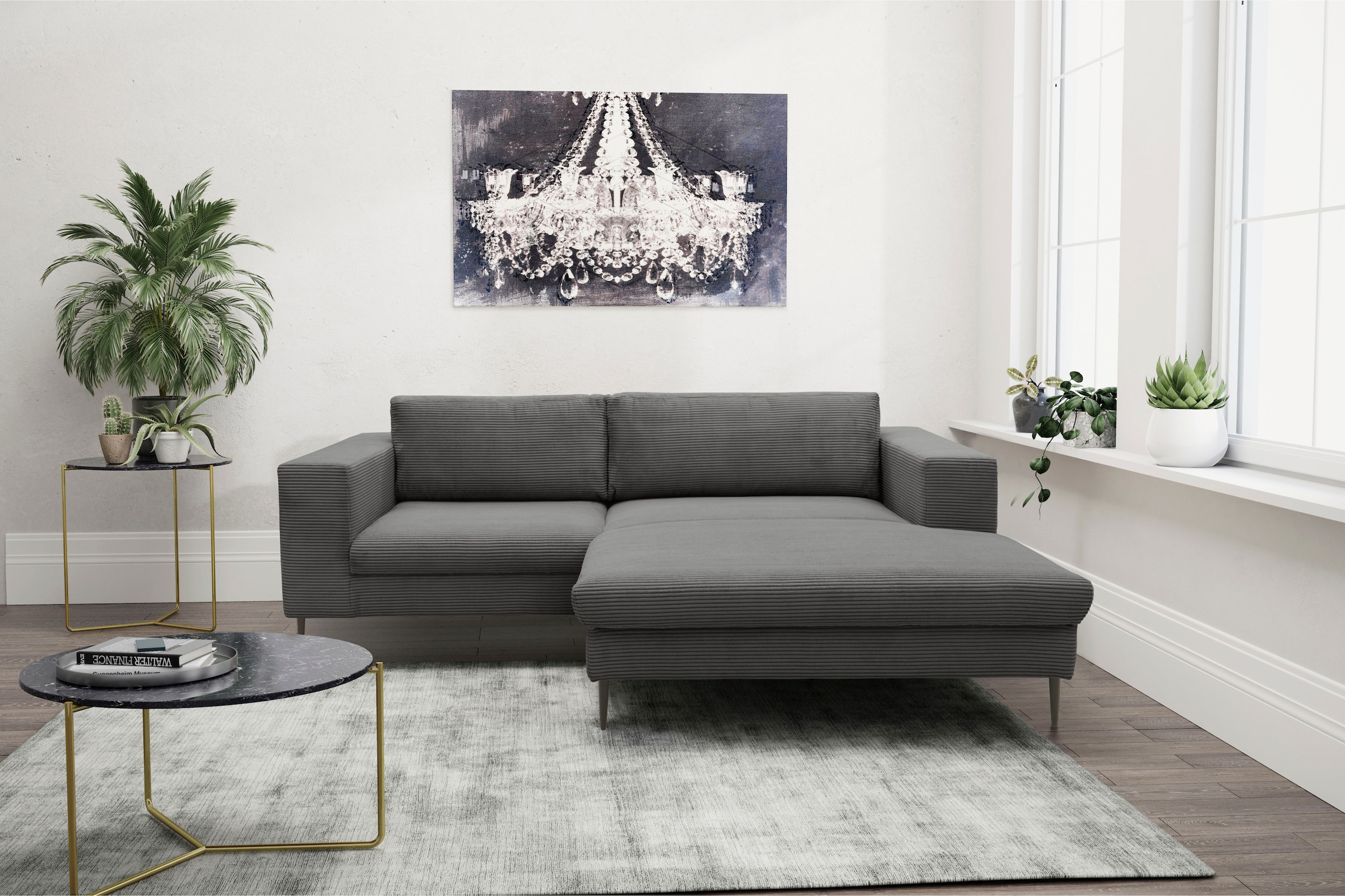DOMO collection Ecksofa "Modica kompakt und elegant, Breite 244, L-Form" Auch in Cord, Fußhöhe passend für gängige Saugroboter