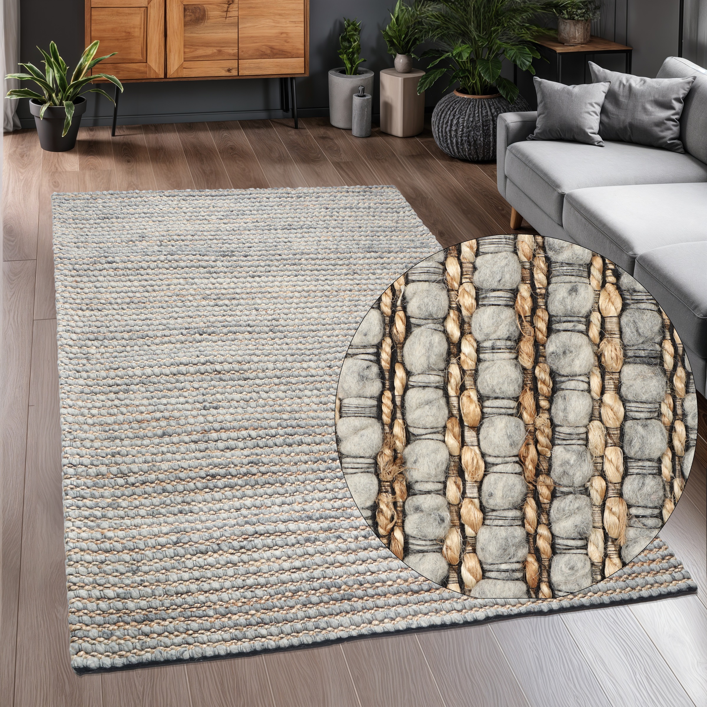 my home Wollteppich "Leevy, Wolle und Jute, handgewebt, Handweb Teppiche" r günstig online kaufen