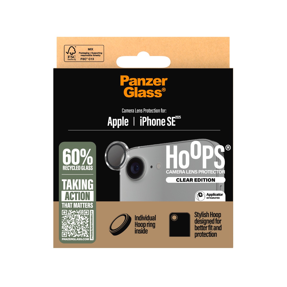 CARE by PanzerGlass Kameraschutzglas »Hoops Camera Lens Protection«, für Apple iPhone 16e, Kameraschutz, Schutzfolie, Linsenschutz, kratz- & stoßfest