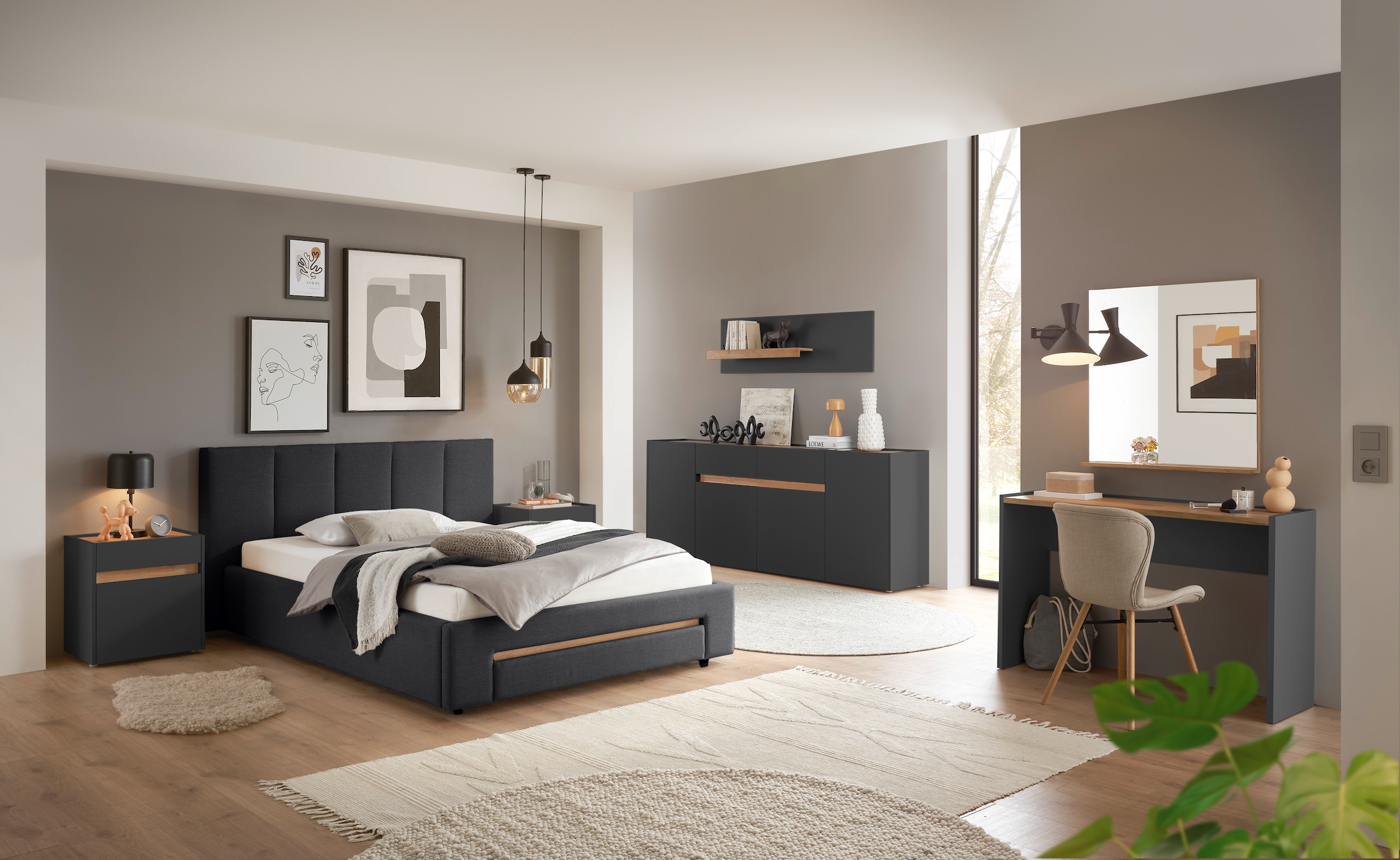 INOSIGN Polsterbett »CiTY/GiRON, Bettgestell mit Bettkasten, gepolstertes Stauraumbett«, mit Hundebett oder Stauraumschublade, Bezug Cord-oder Leinenoptik