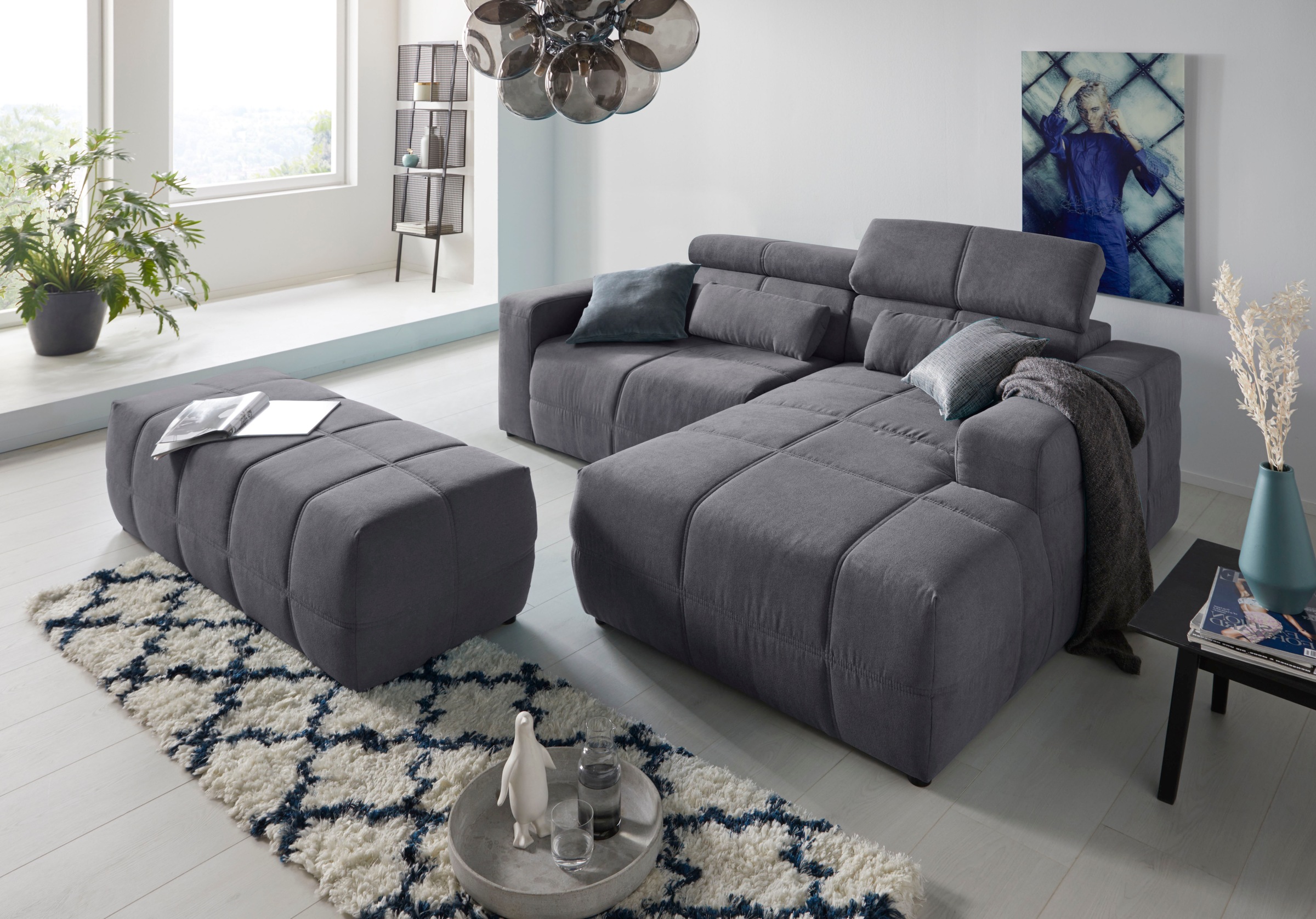 DOMO collection Ecksofa »Brandon kleine Ausführung B/T/H: 214/100/80 cm«, Mit Kopfteilverstellung, auch in Leder und Cord, L-Form