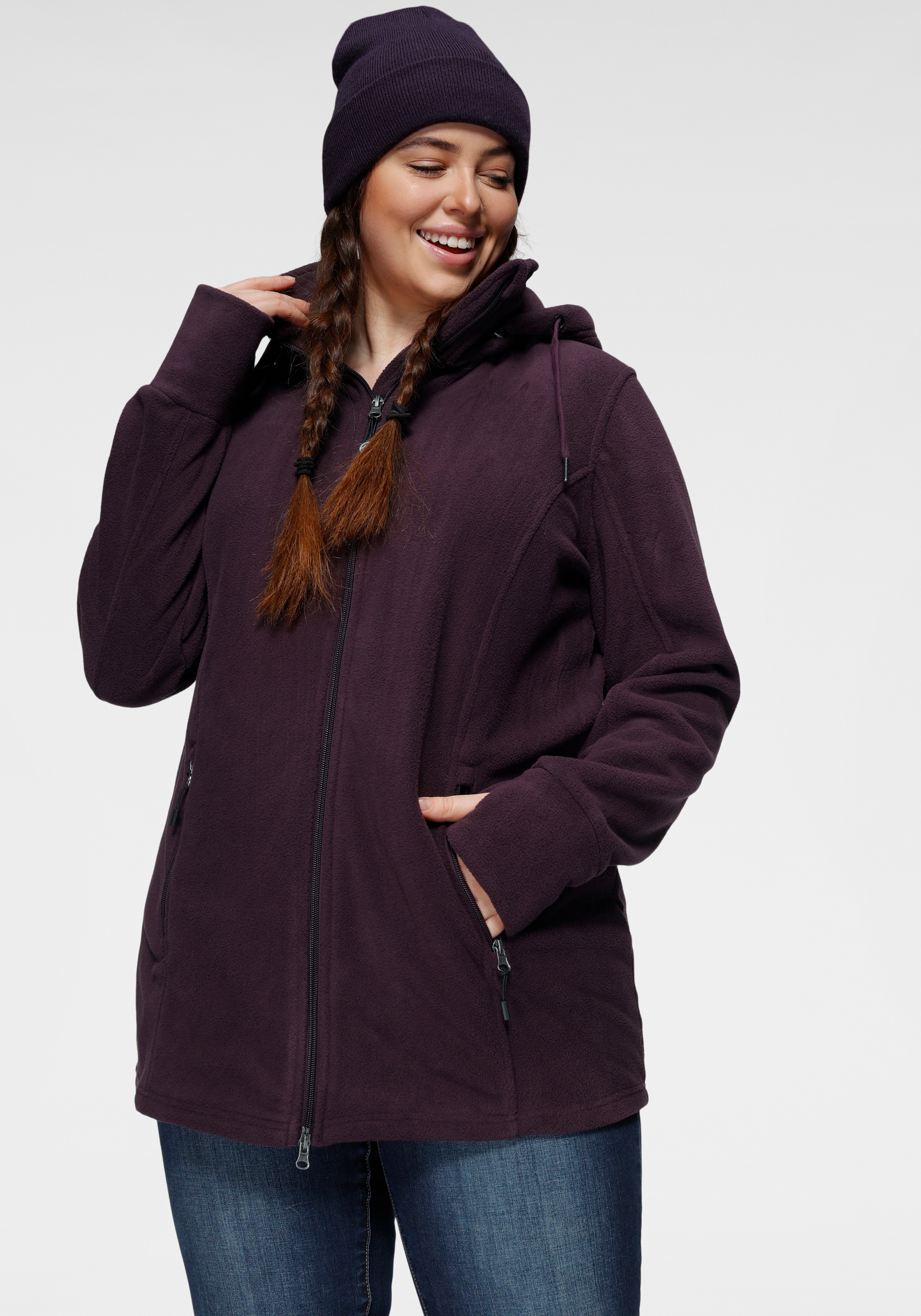 Polarino Fleecejacke "Große Größen" mit Kapuze für kalte Tage, aus Fleece, sportlicher Stil, atmungsaktiv
