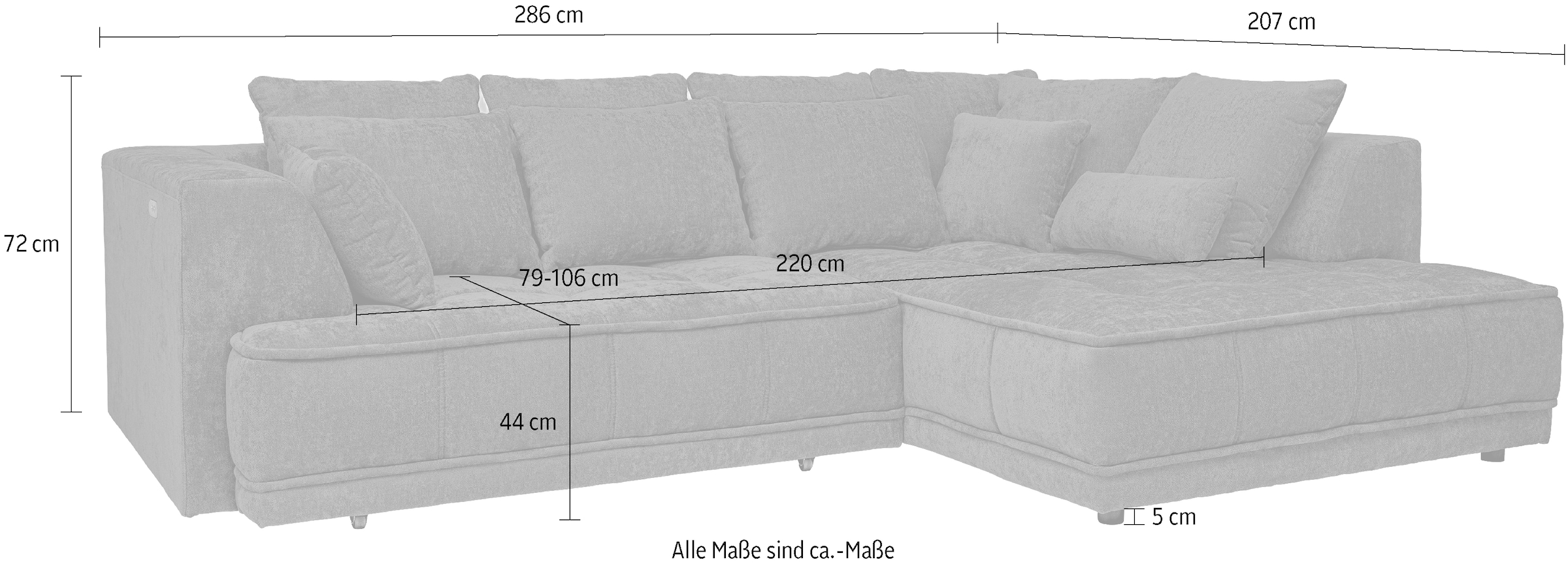 WERK2 Ecksofa »Tiga, Komfortsofa mit elekt. Auszugsfunktion, bequem, L-Form« Pure Wohlfühlgarantie: Ausziehbare Sitztiefe, XXL-Ottomane & Kissen.