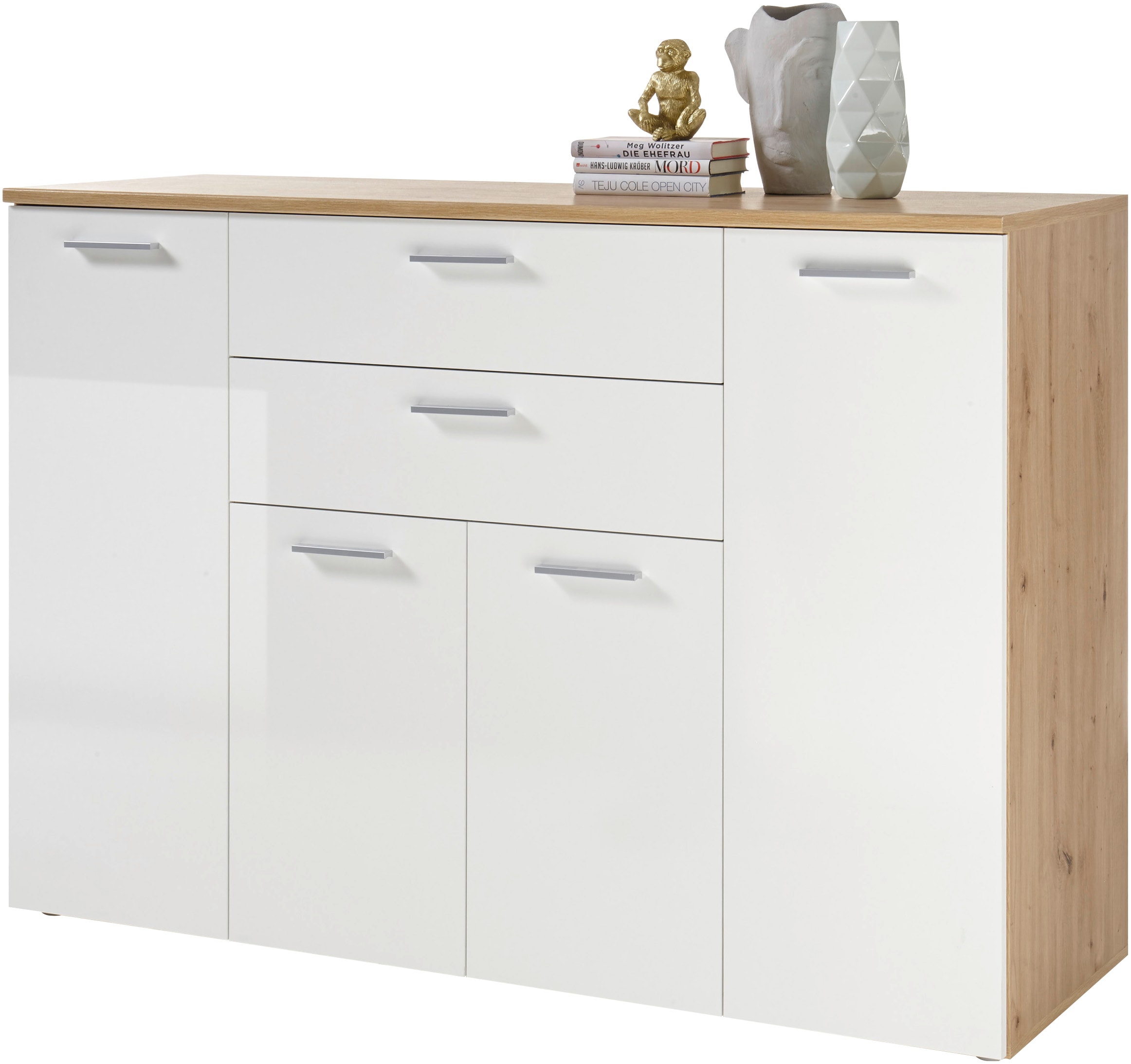 HBZ Kommode »Pablo weiß Glanz, BxHxT 152x106x50 cm«, Kommode mit 4 Türen, 2 Schubkästen, 5 Einlegeböden verstellbar