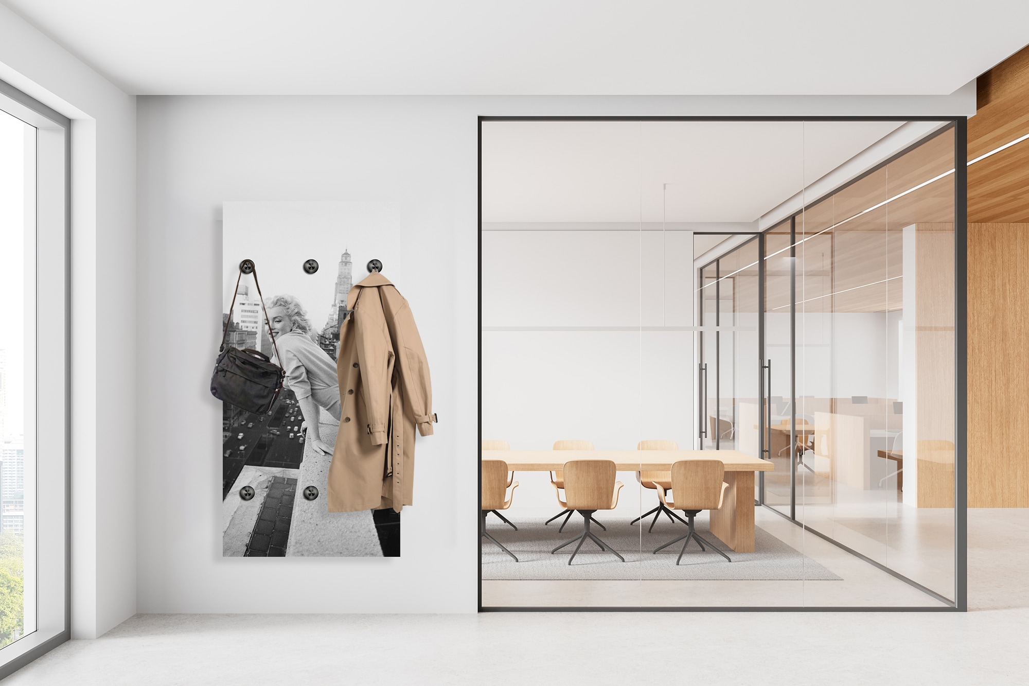 queence Wandgarderobe »Marilyn Monroe in New York« 1 Stk. tlg. Wandpaneel aus Acrylglas inkl. 6 Edelstahlhaken in schwarz matt